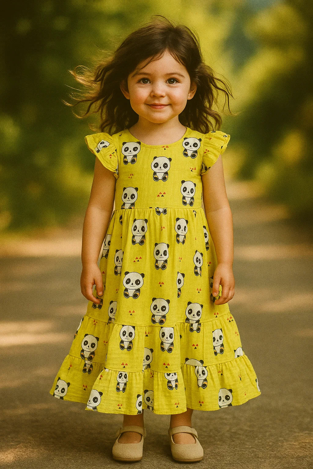 Yellow Muslin Panda Prints Fabric for Kids