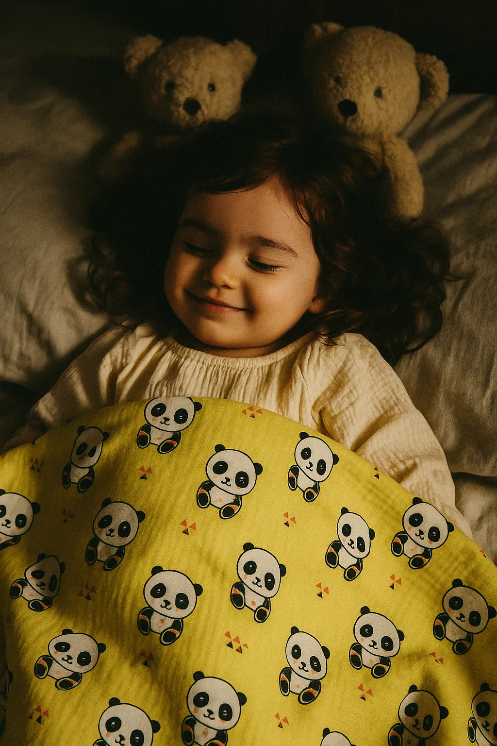 Yellow Muslin Panda Prints Fabric for Kids