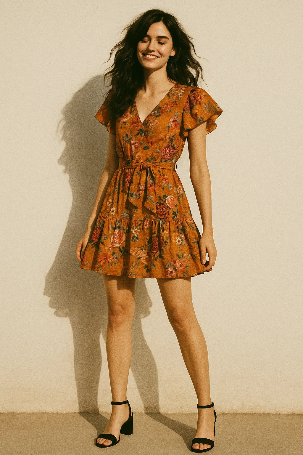 Gorgeous floral digital printed fabric in yellow from FAB VOGUE Studio