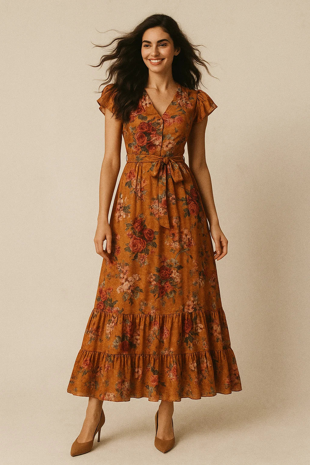 Gorgeous floral digital printed fabric in yellow from FAB VOGUE Studio