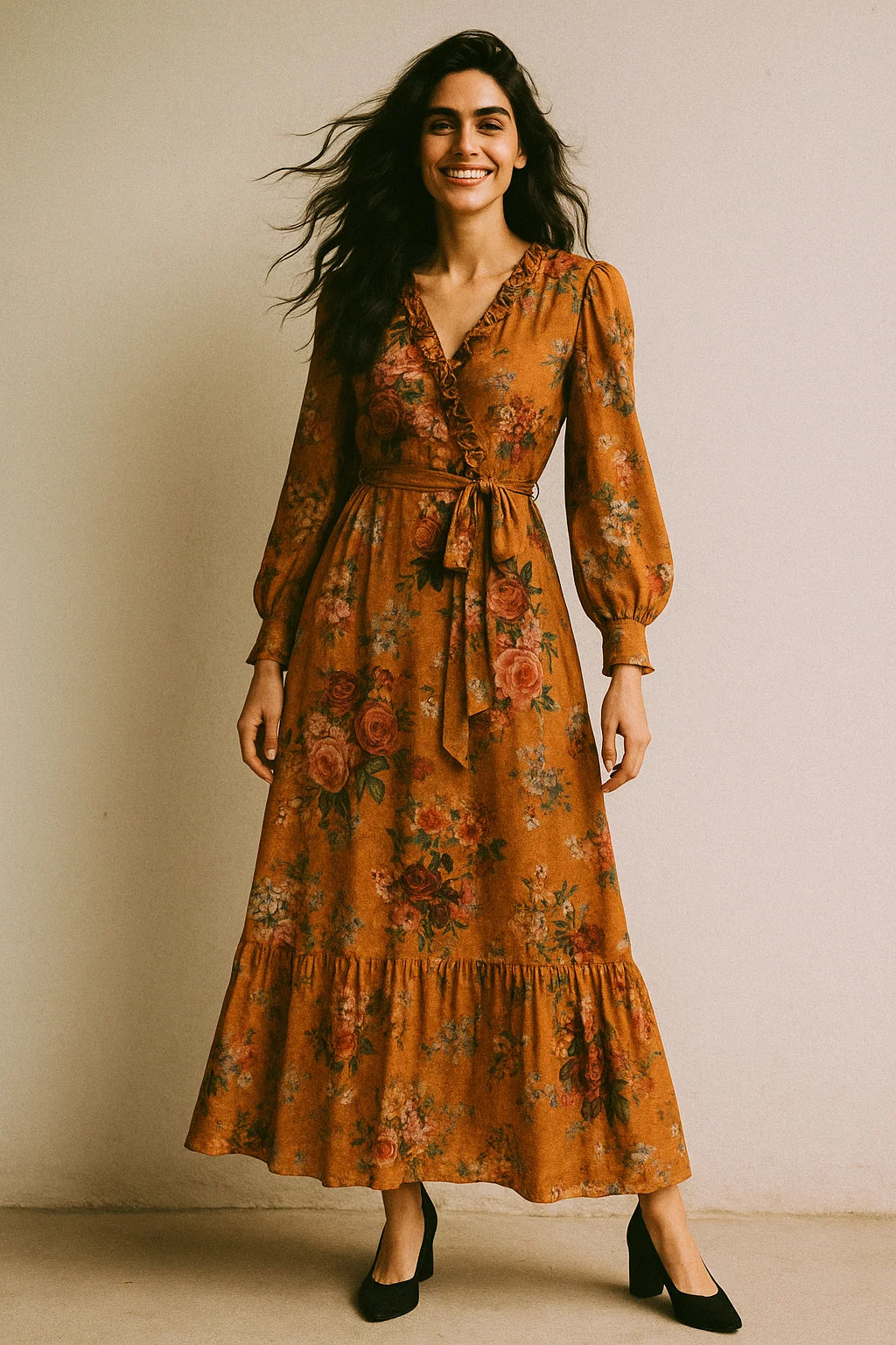 Gorgeous floral digital printed fabric in yellow from FAB VOGUE Studio