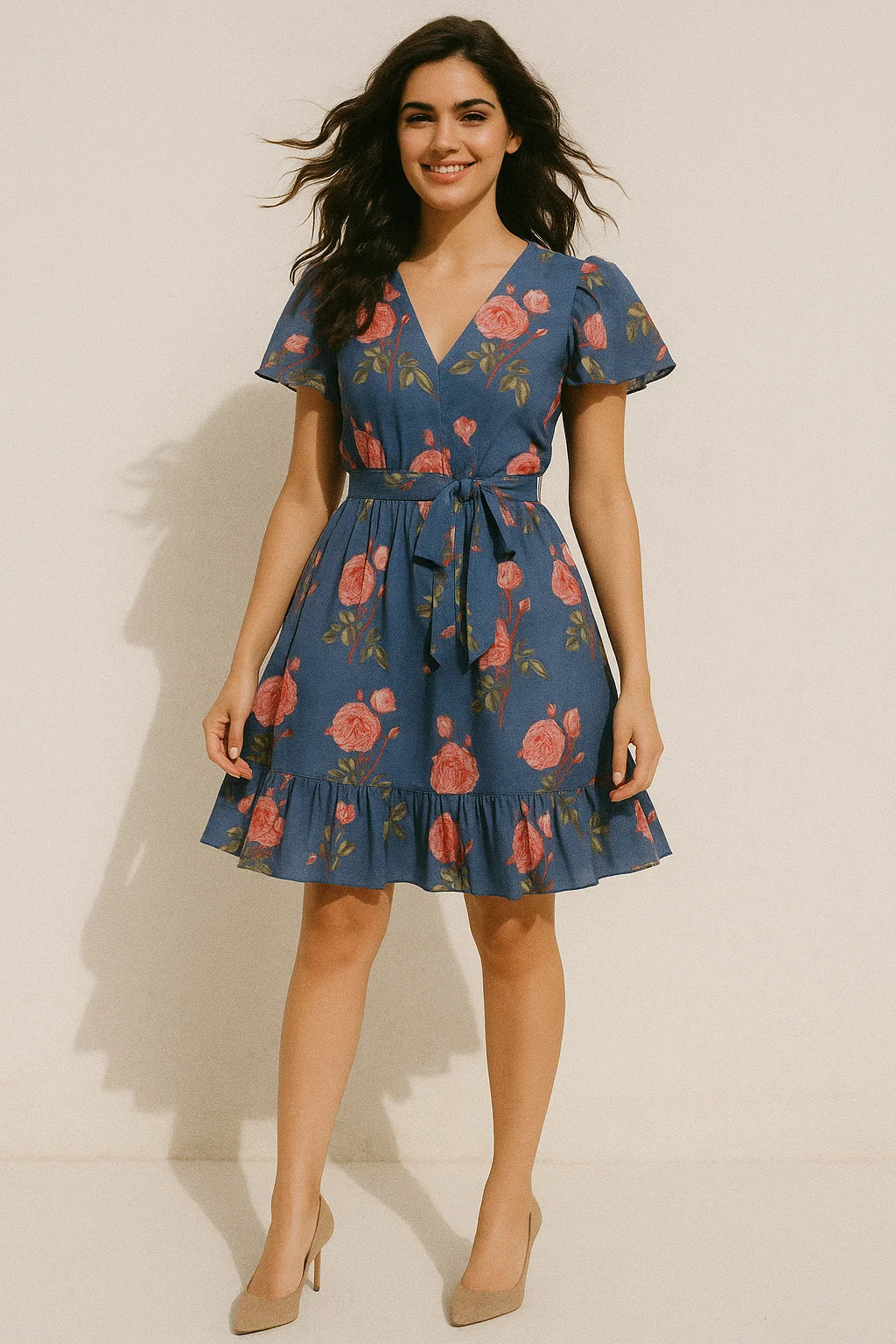 Classy floral digital printed fabric in blue by FAB VOGUE Studio