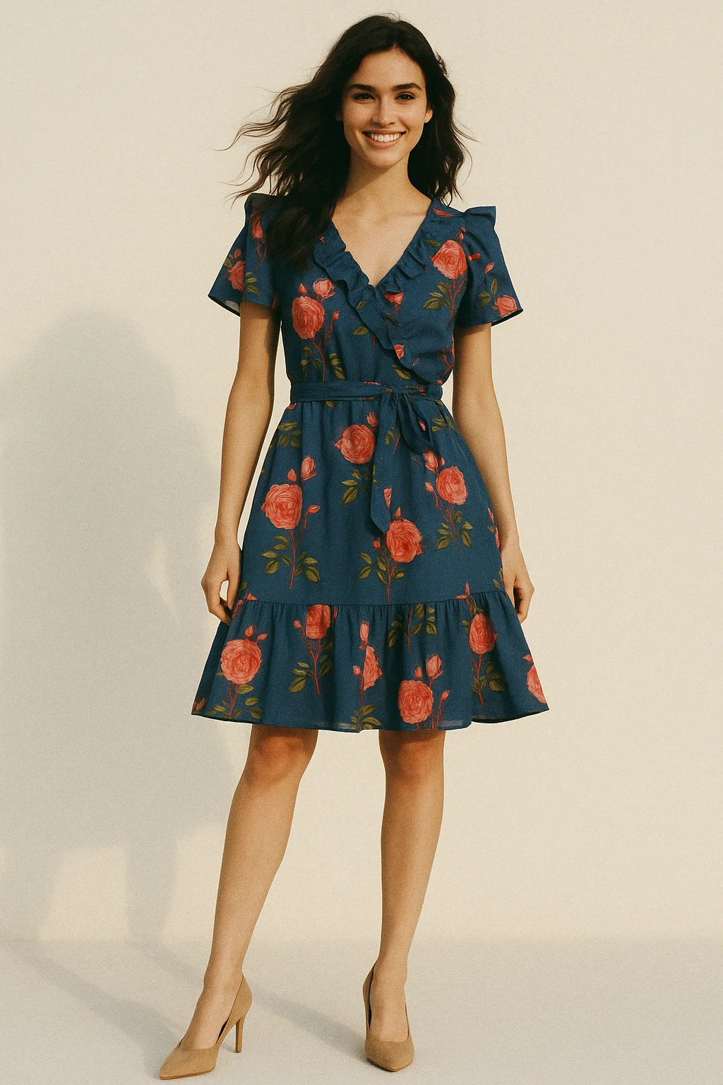 Classy floral digital printed fabric in blue by FAB VOGUE Studio