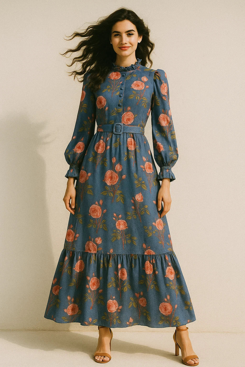 Classy floral digital printed fabric in blue by FAB VOGUE Studio