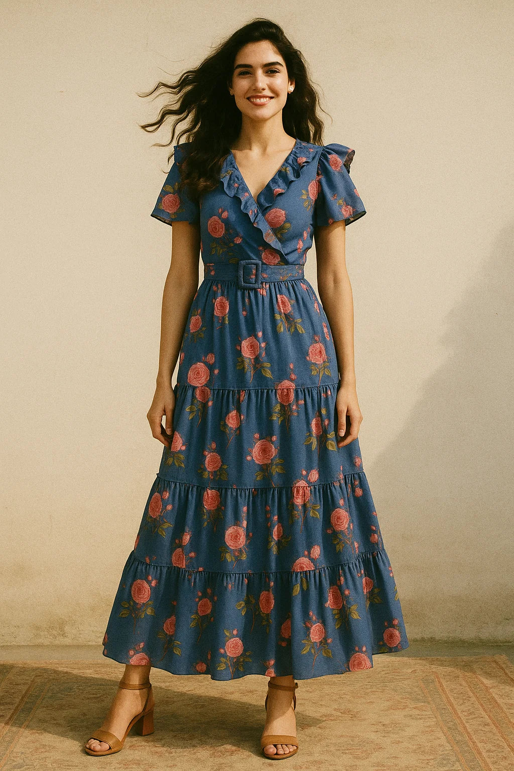 Classy floral digital printed fabric in blue by FAB VOGUE Studio