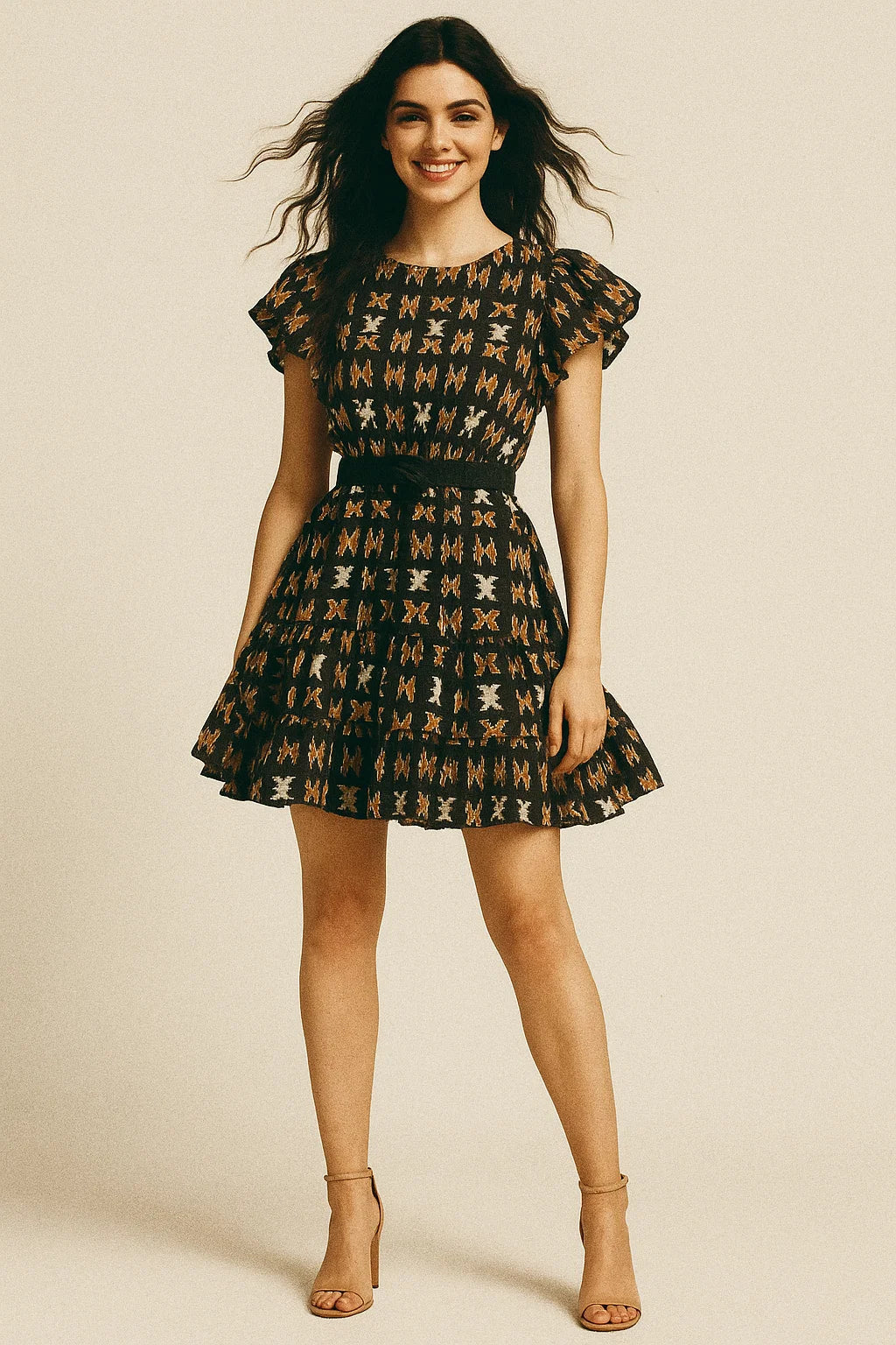 Black Ikat Digital Printed Muslin Fabric