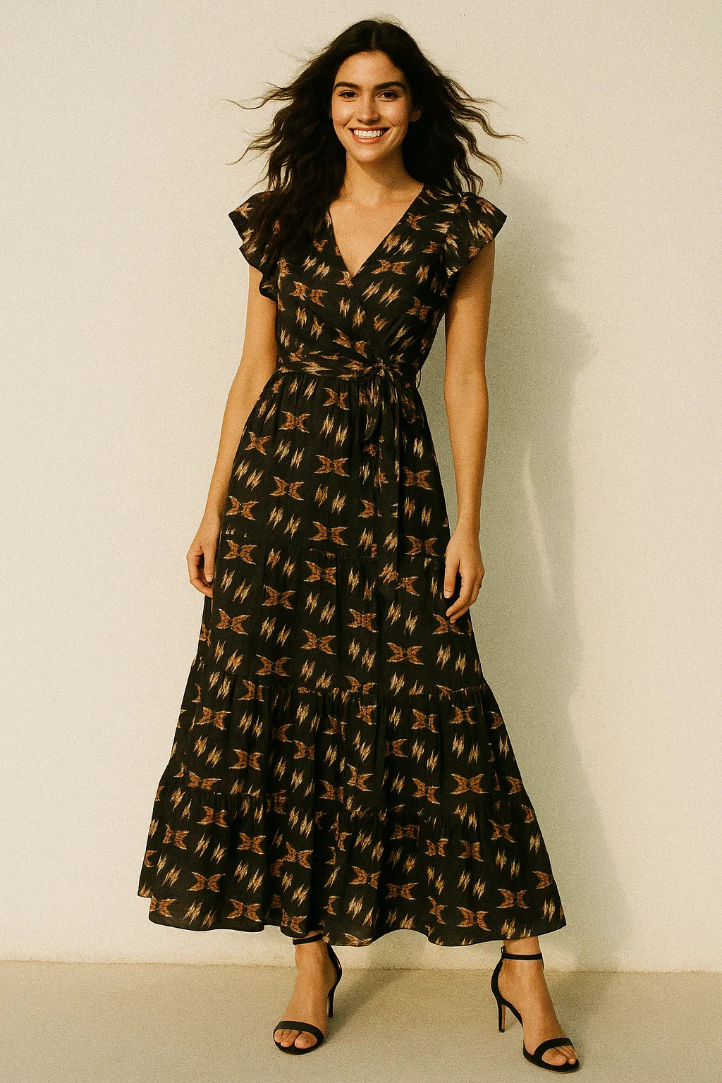 Black Ikat Digital Printed Muslin Fabric