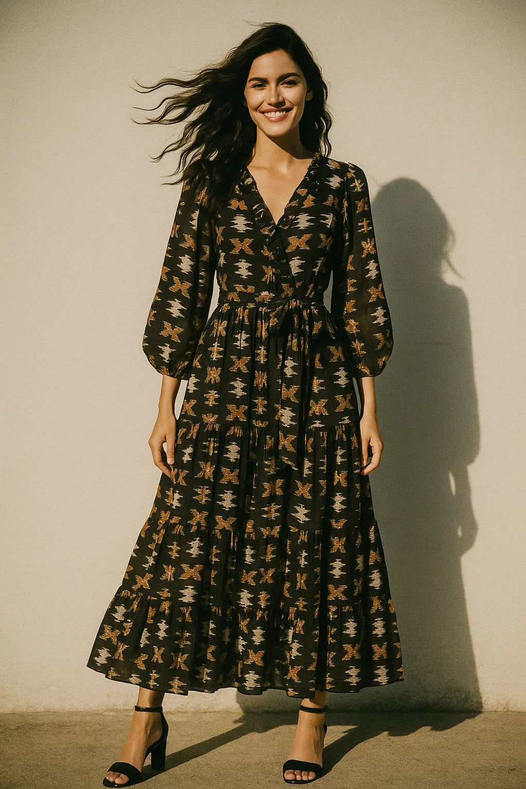 Black Ikat Digital Printed Muslin Fabric