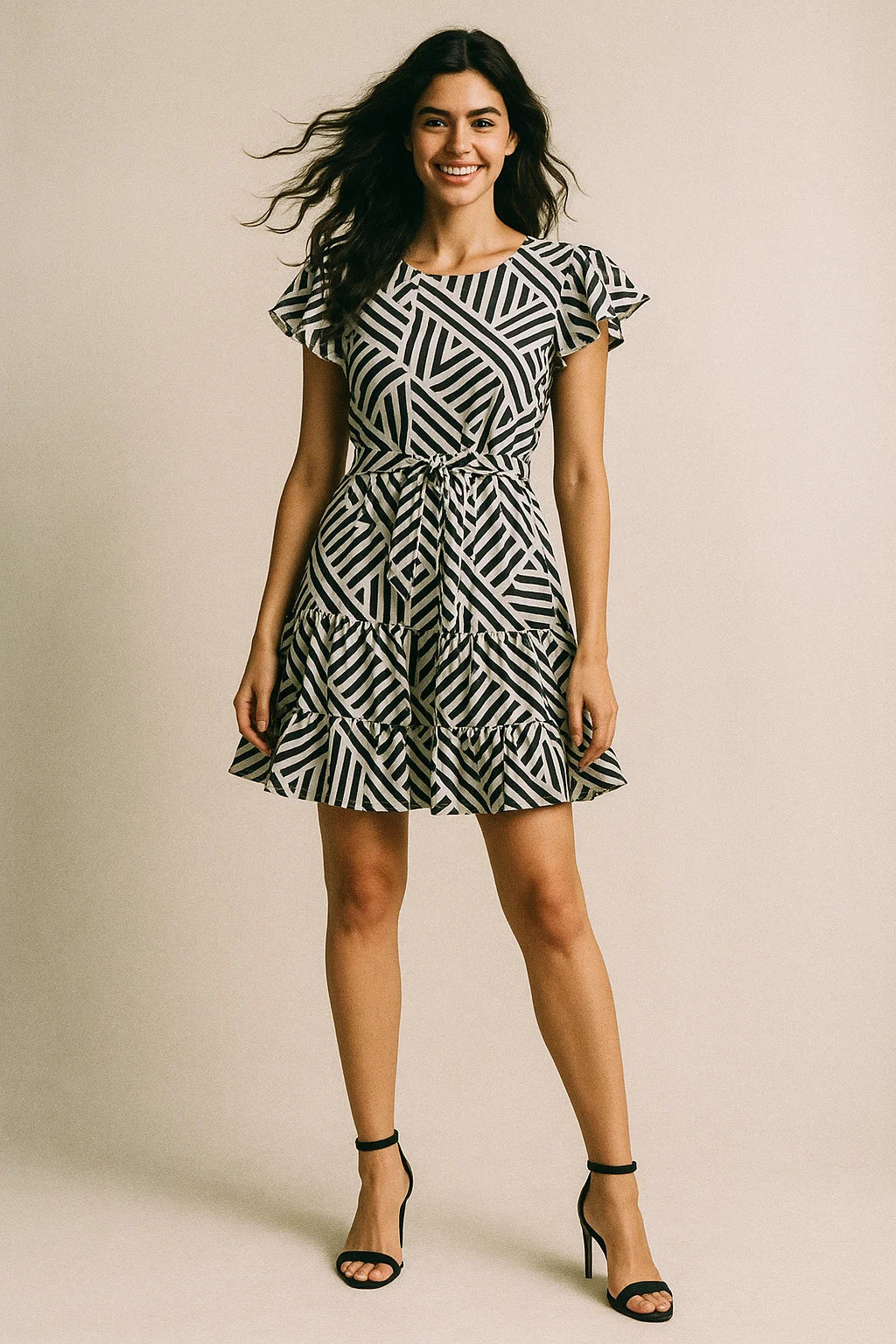 Attractive Black Strips With Bone Colour Digital Printed Fabric - Muslin