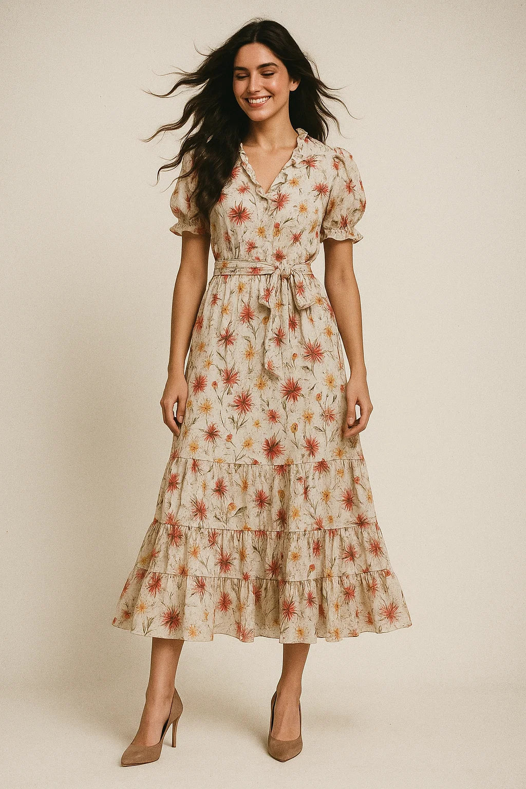 Daisy Branch Of White Flower Digital Printed Fabric - Poly Muslin