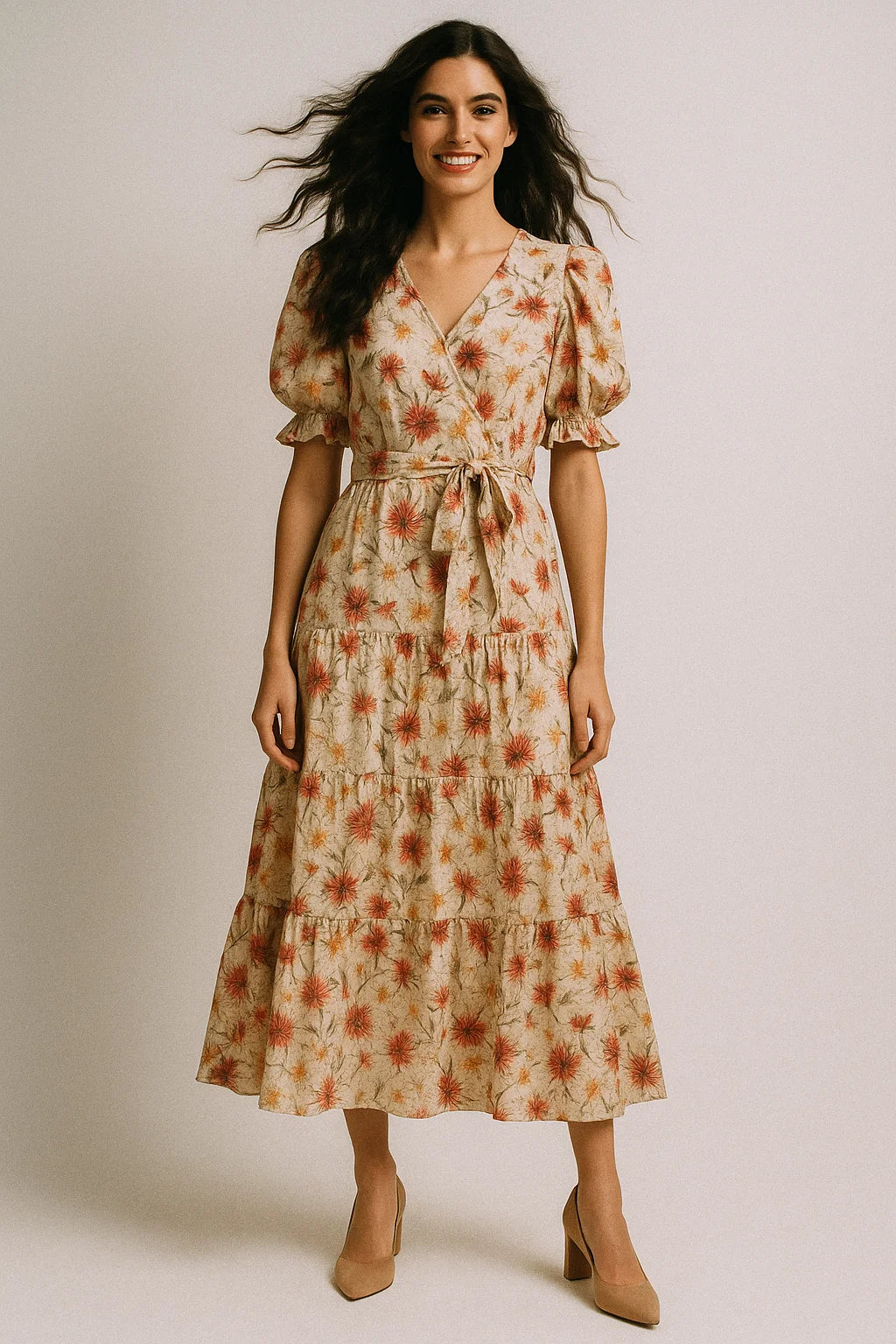 Daisy Branch Of White Flower Digital Printed Fabric - Poly Muslin