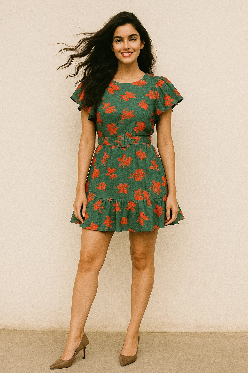 Tulips Roses With Orange Colour Digital Printed Fabric - Poly Muslin