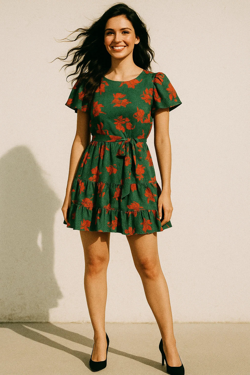 Tulips Roses With Orange Colour Digital Printed Fabric - Poly Muslin