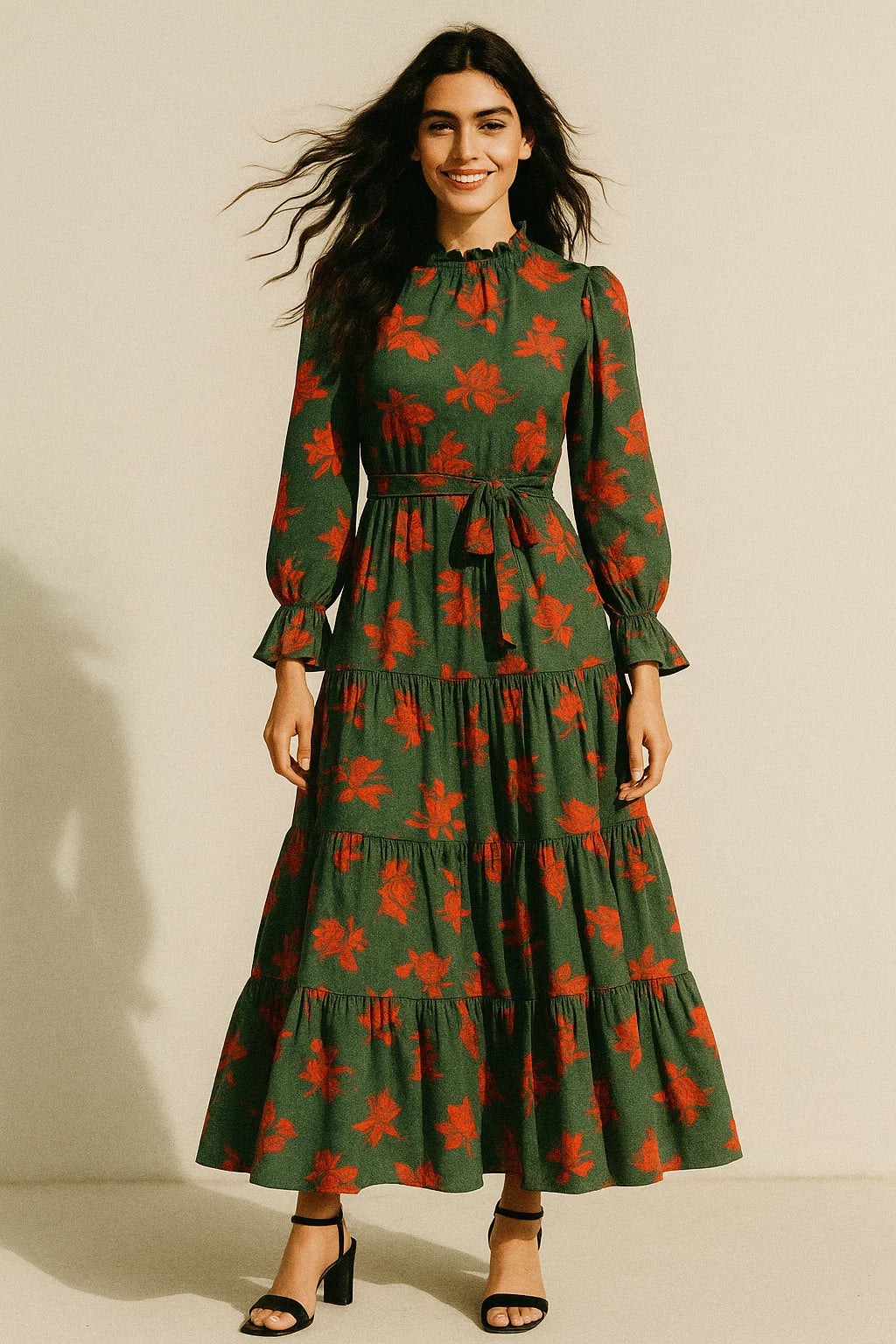 Tulips Roses With Orange Colour Digital Printed Fabric - Poly Muslin