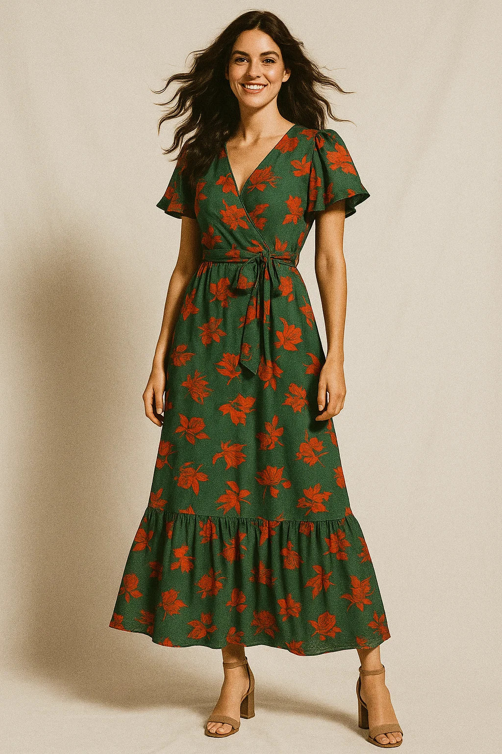 Tulips Roses With Orange Colour Digital Printed Fabric - Poly Muslin