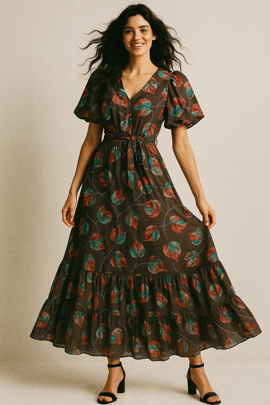 Colourful Floating Leaves Digital Printed Fabric - Poly Muslin