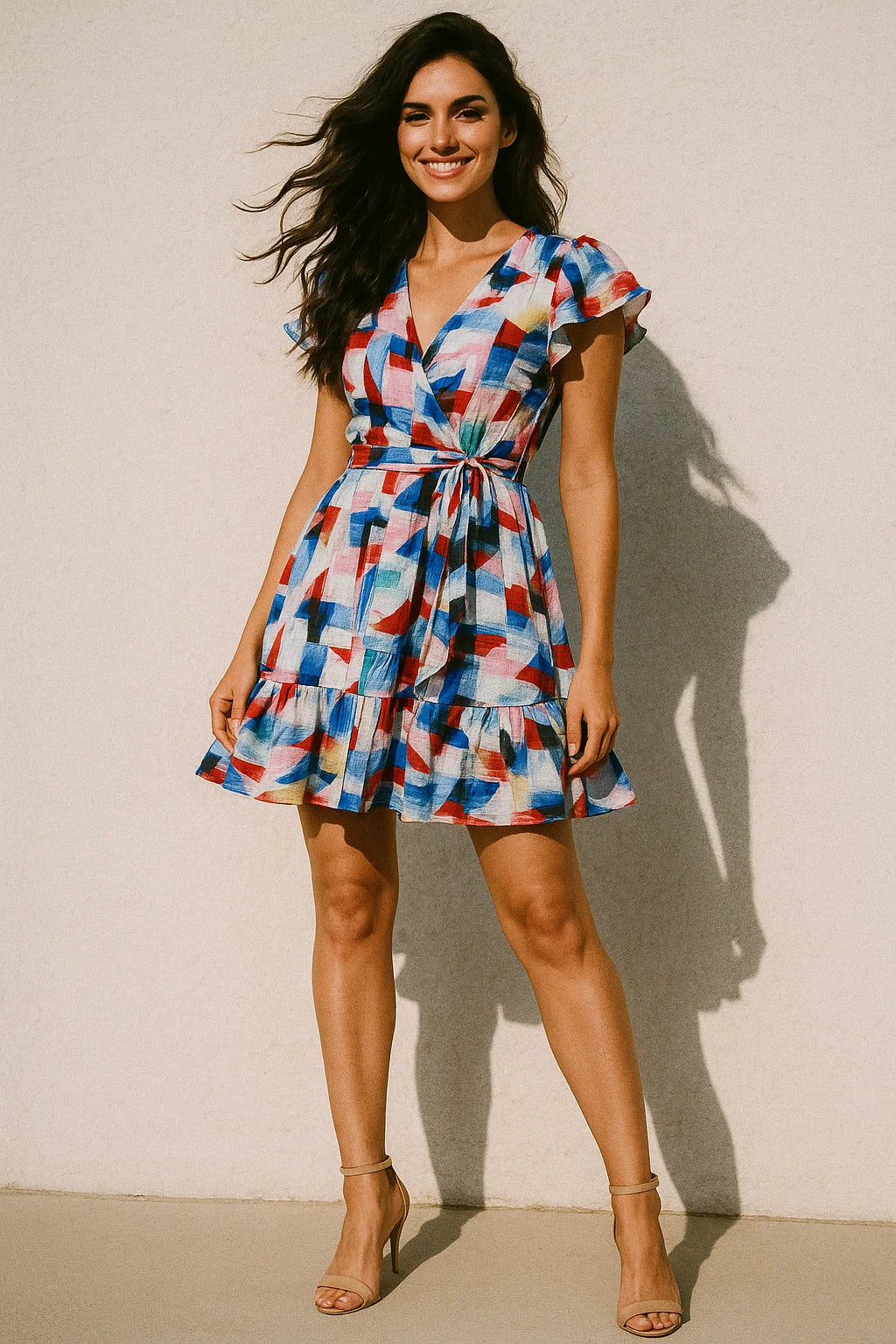 Abstract Multicolour Art Shape Digital Printed Fabric - Poly Muslin