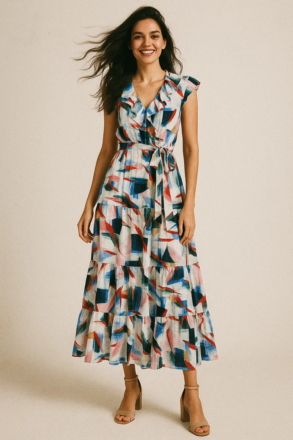 Abstract Multicolour Art Shape Digital Printed Fabric - Poly Muslin