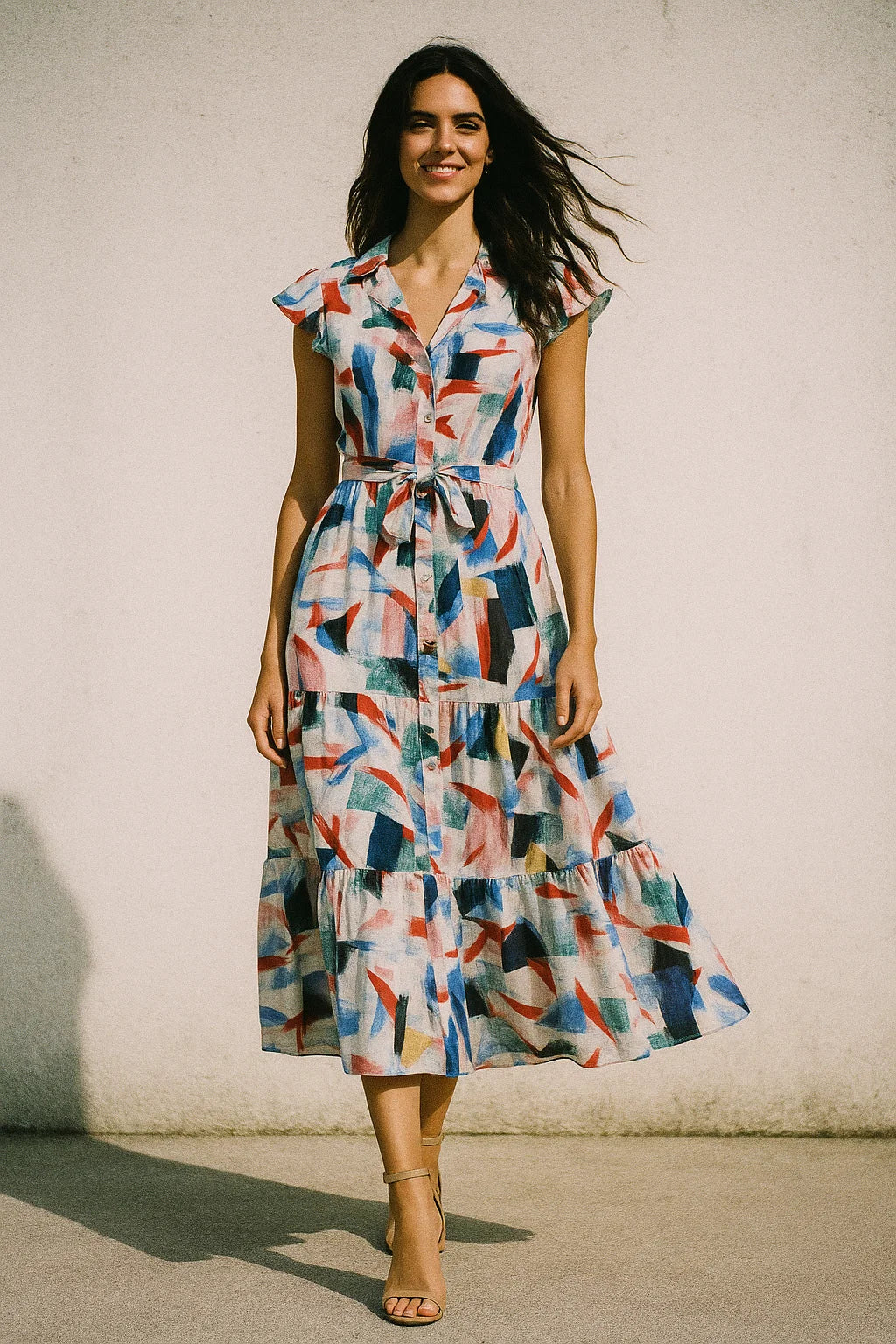 Abstract Multicolour Art Shape Digital Printed Fabric - Poly Muslin