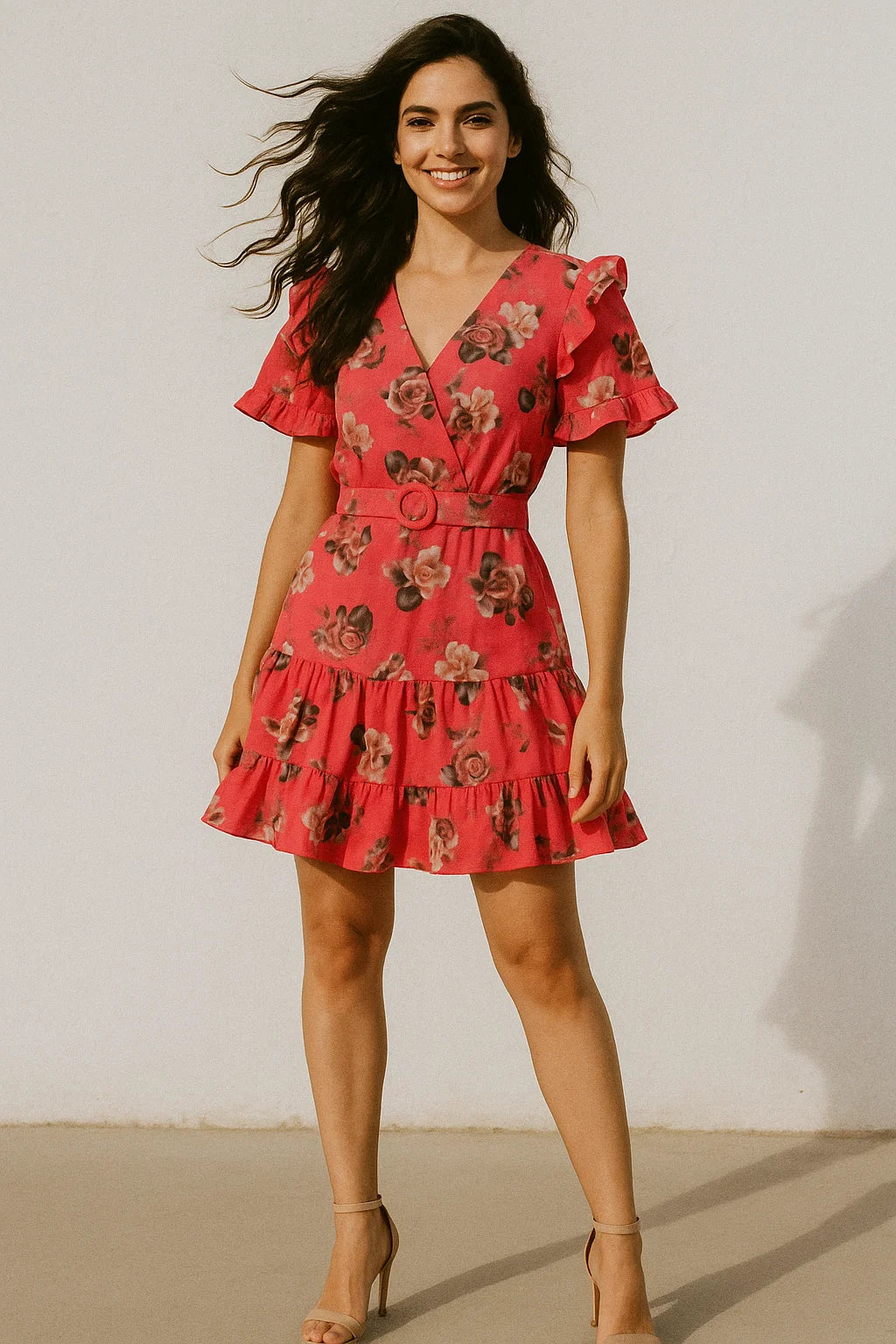 Pinkish Background With Valvet Roses Digital Printed Fabric - Poly Muslin