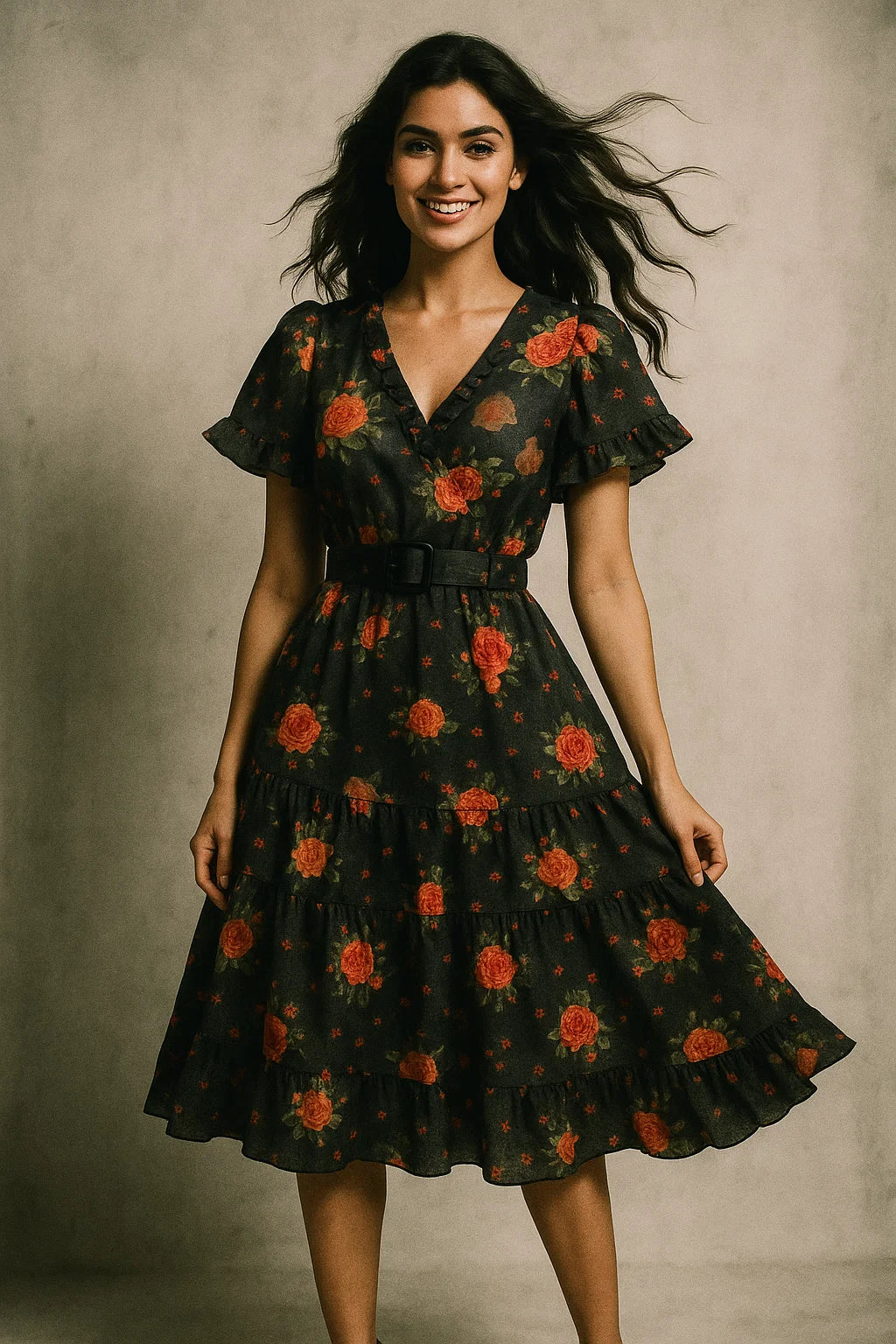 Most Trending Oranges With Red Rose Digital Printed Fabric - Poly Muslin