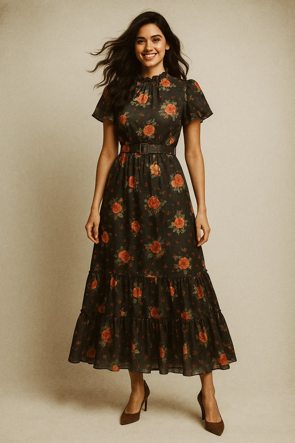 Most Trending Oranges With Red Rose Digital Printed Fabric - Poly Muslin