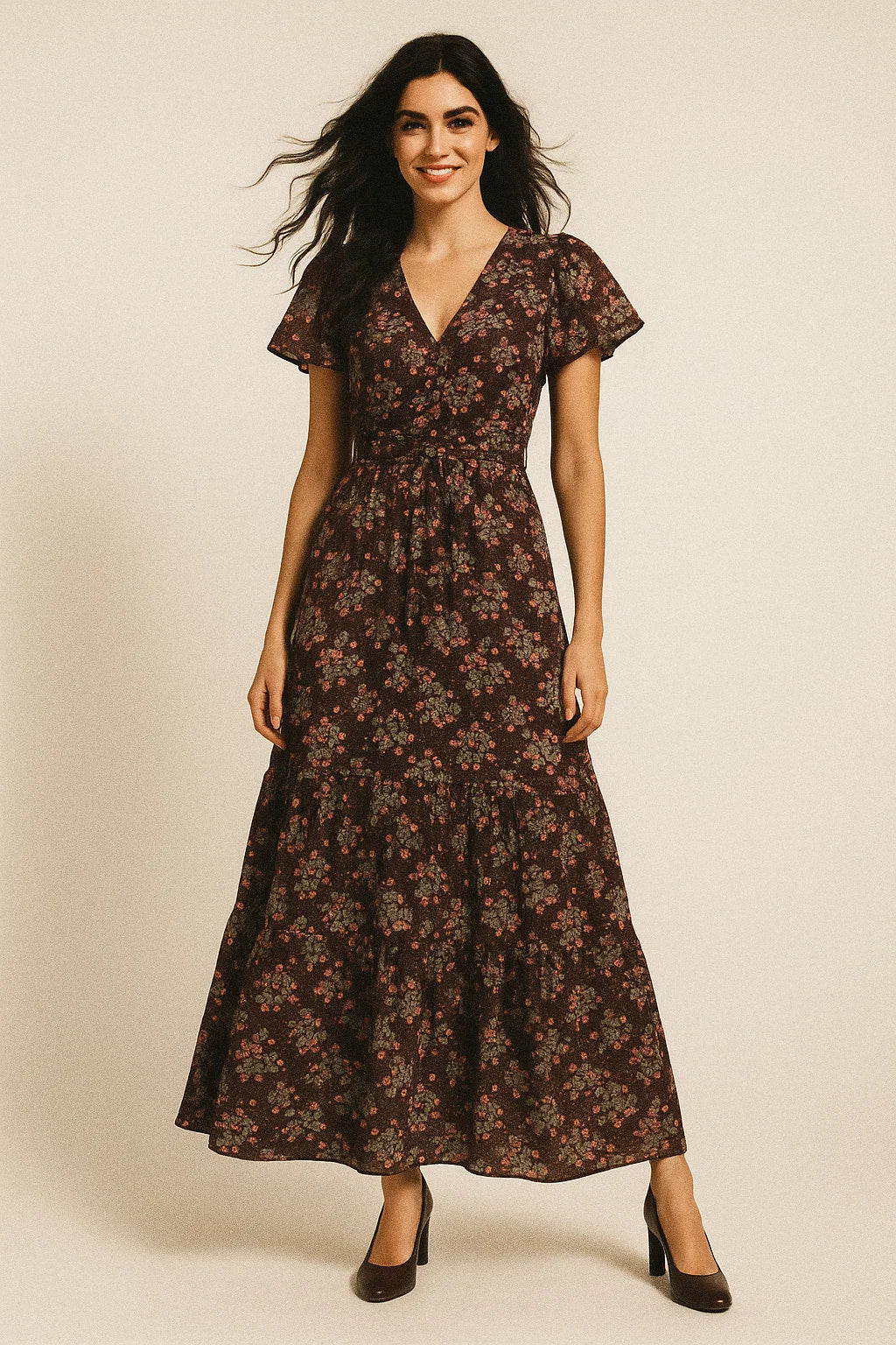 Beautiful Pink With Grey Leaves Digital Printed Fabric - Poly Muslin