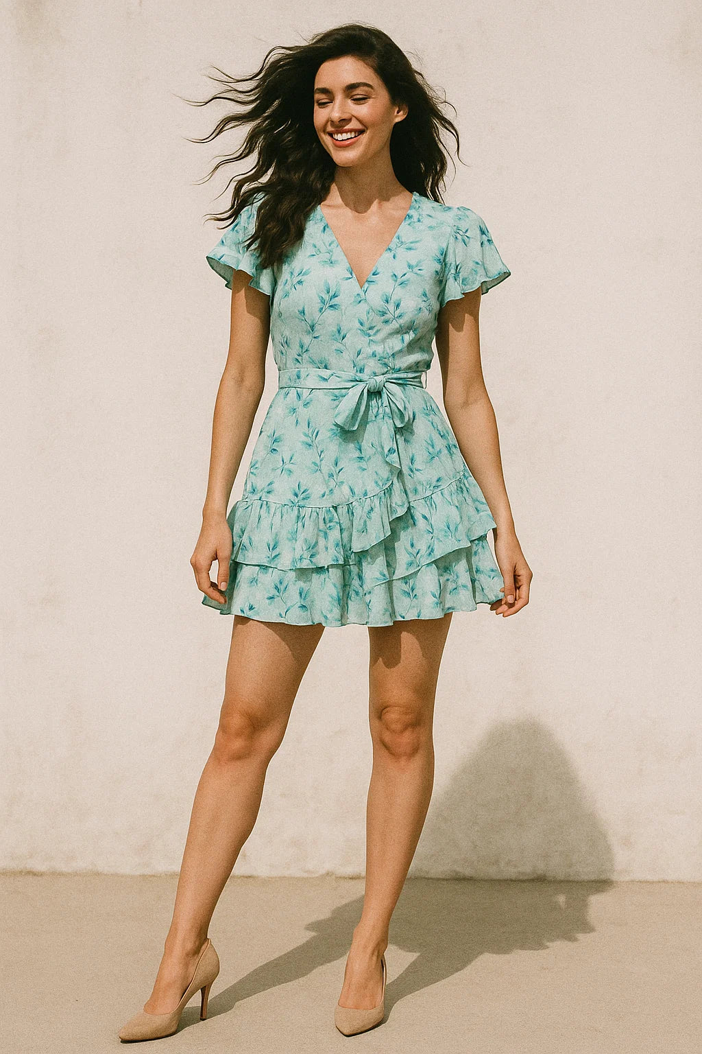 Attractive Sky Blue Leaves Digital Printed Fabric - Poly Muslin