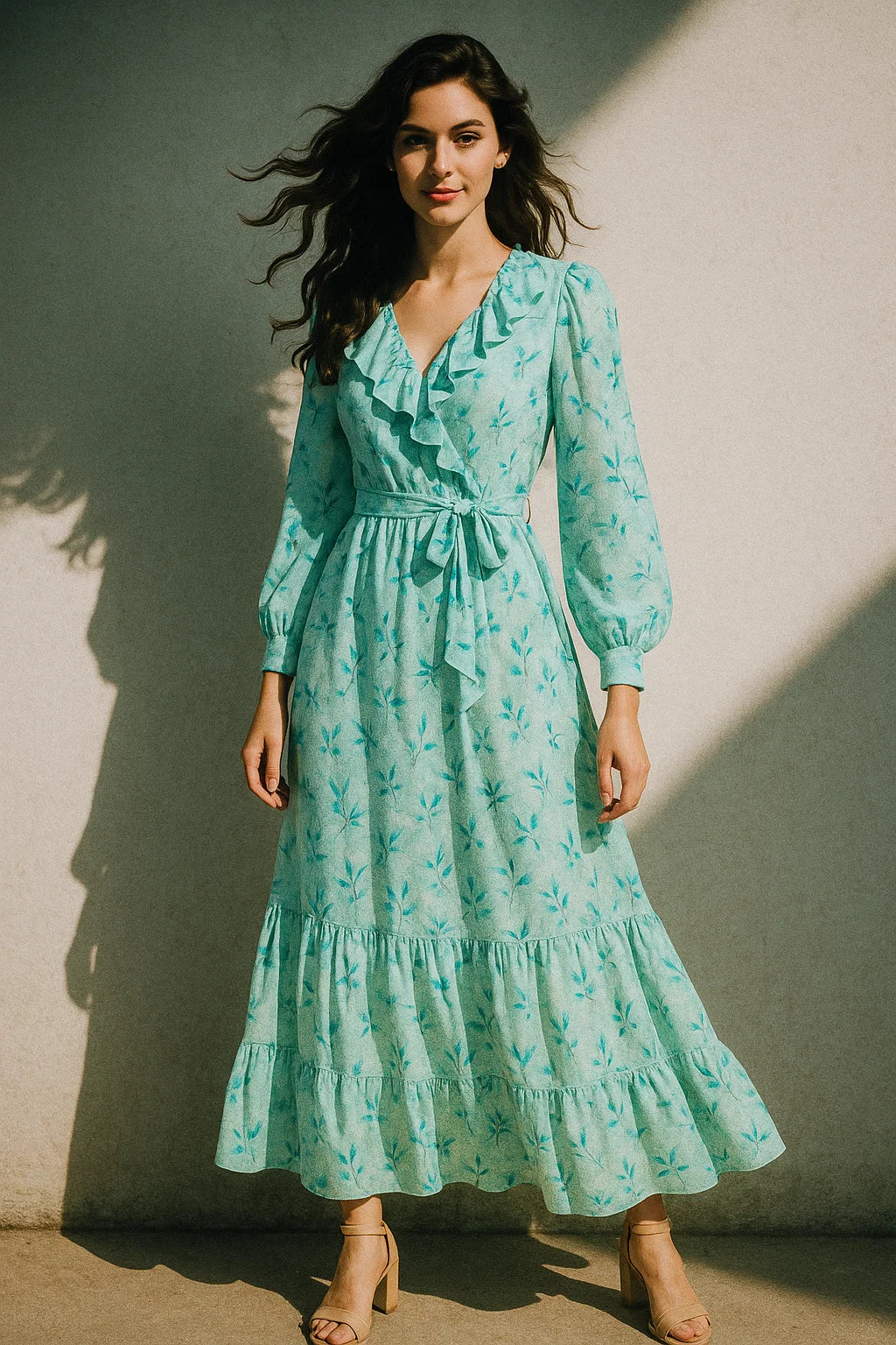 Attractive Sky Blue Leaves Digital Printed Fabric - Poly Muslin