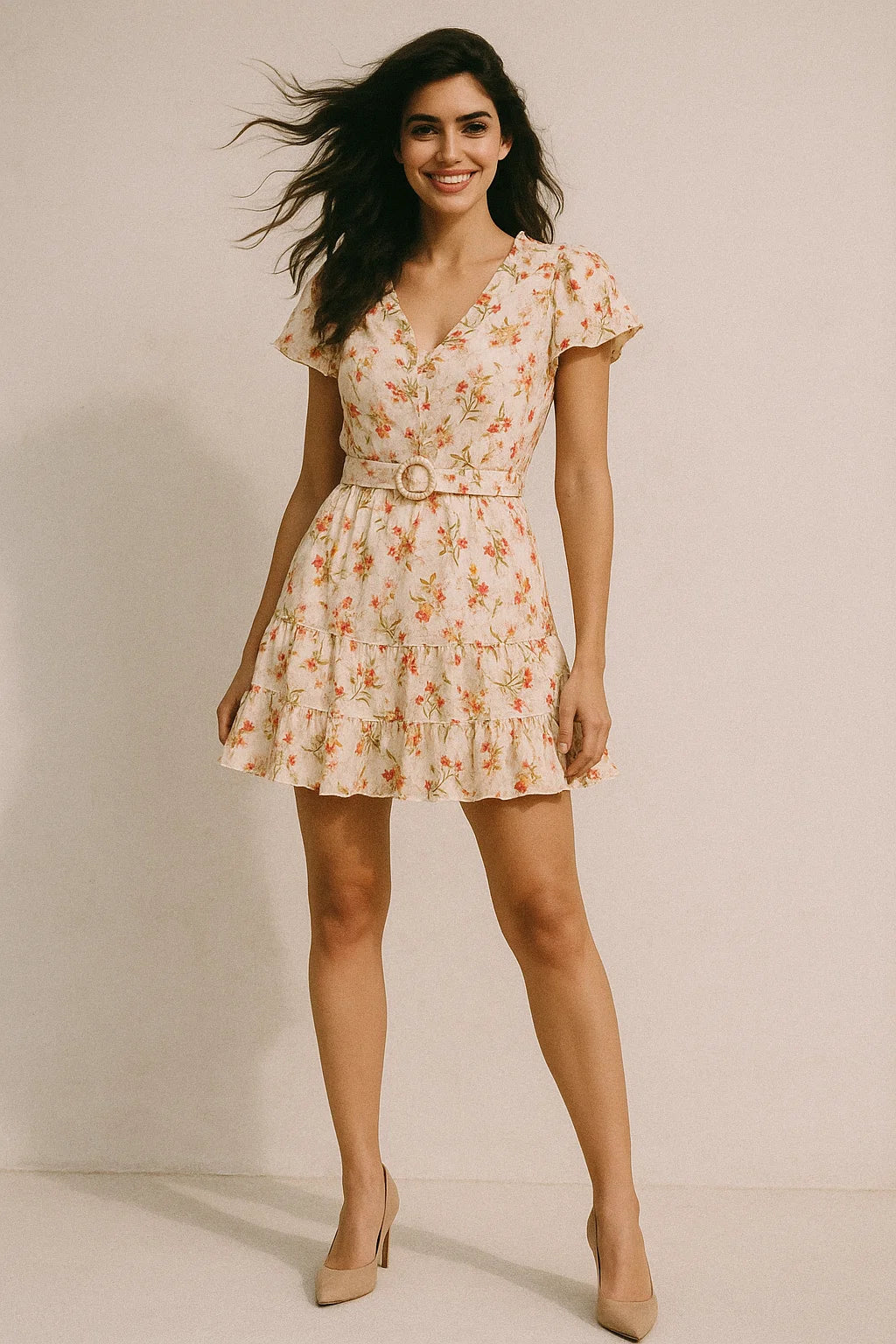 Beautiful Peach Calico Flowed Digital Printed Fabric - Poly Muslin