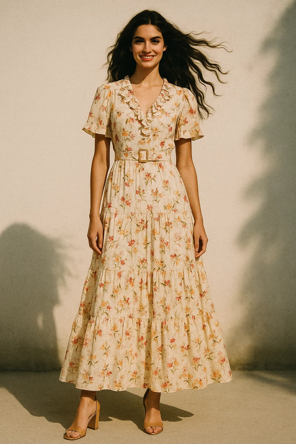 Beautiful Peach Calico Flowed Digital Printed Fabric - Poly Muslin