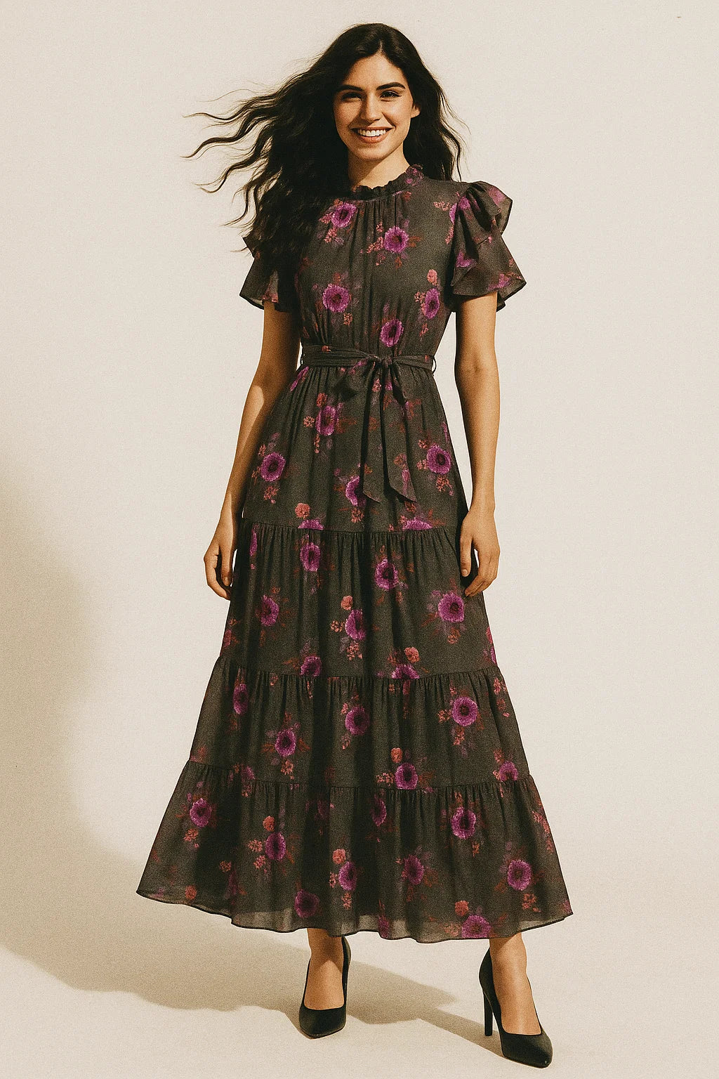 Lovely Peony With Wax Flower Digital Printed Fabric - Poly Muslin