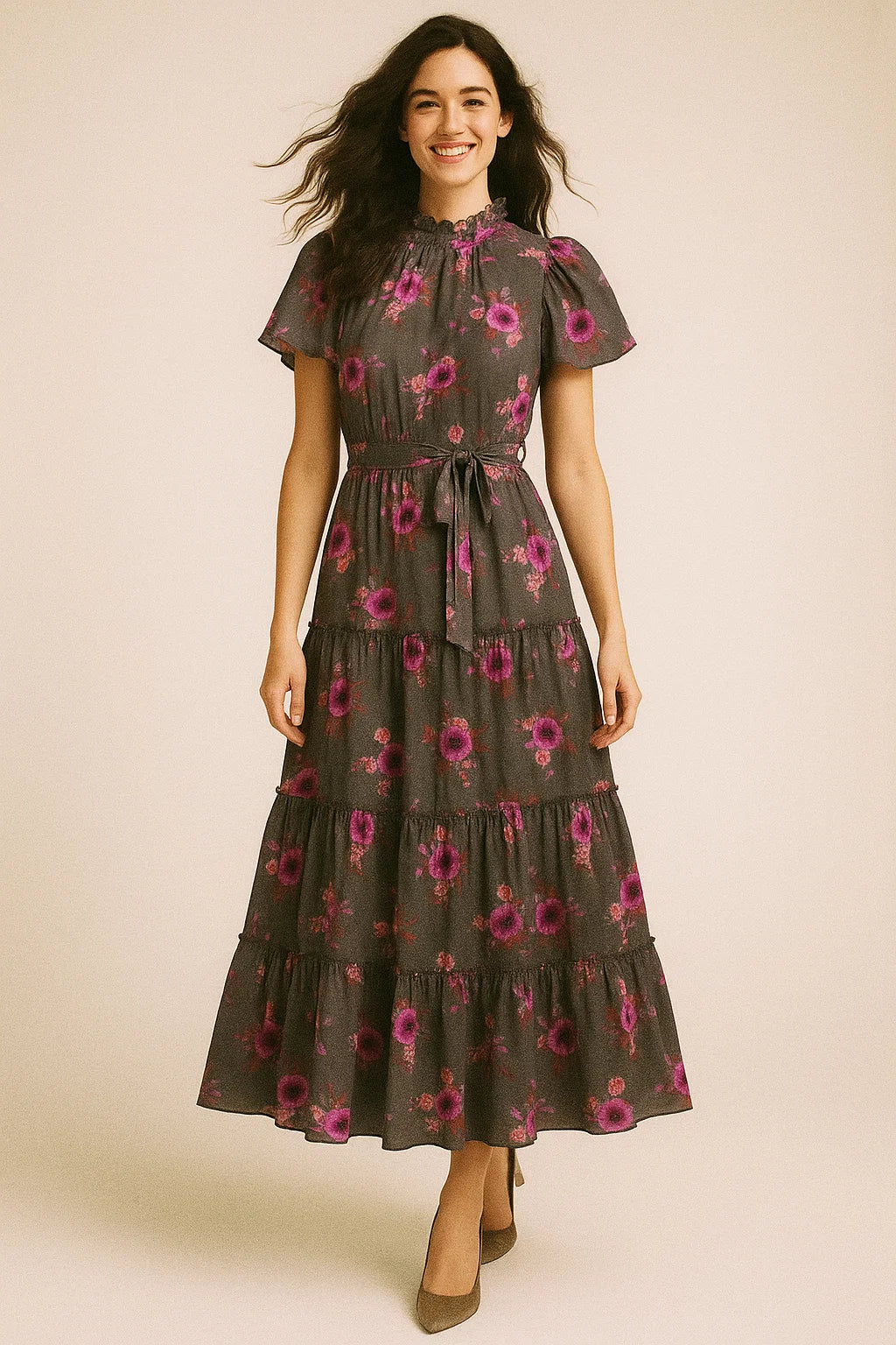 Lovely Peony With Wax Flower Digital Printed Fabric - Poly Muslin