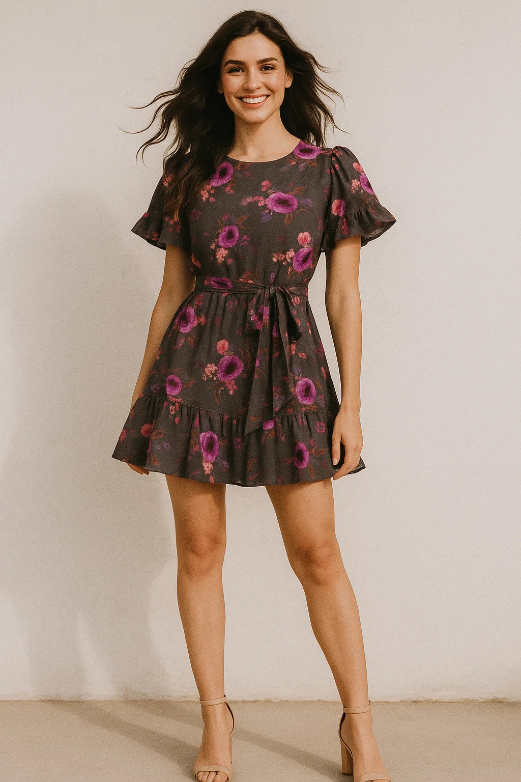 Lovely Peony With Wax Flower Digital Printed Fabric - Poly Muslin