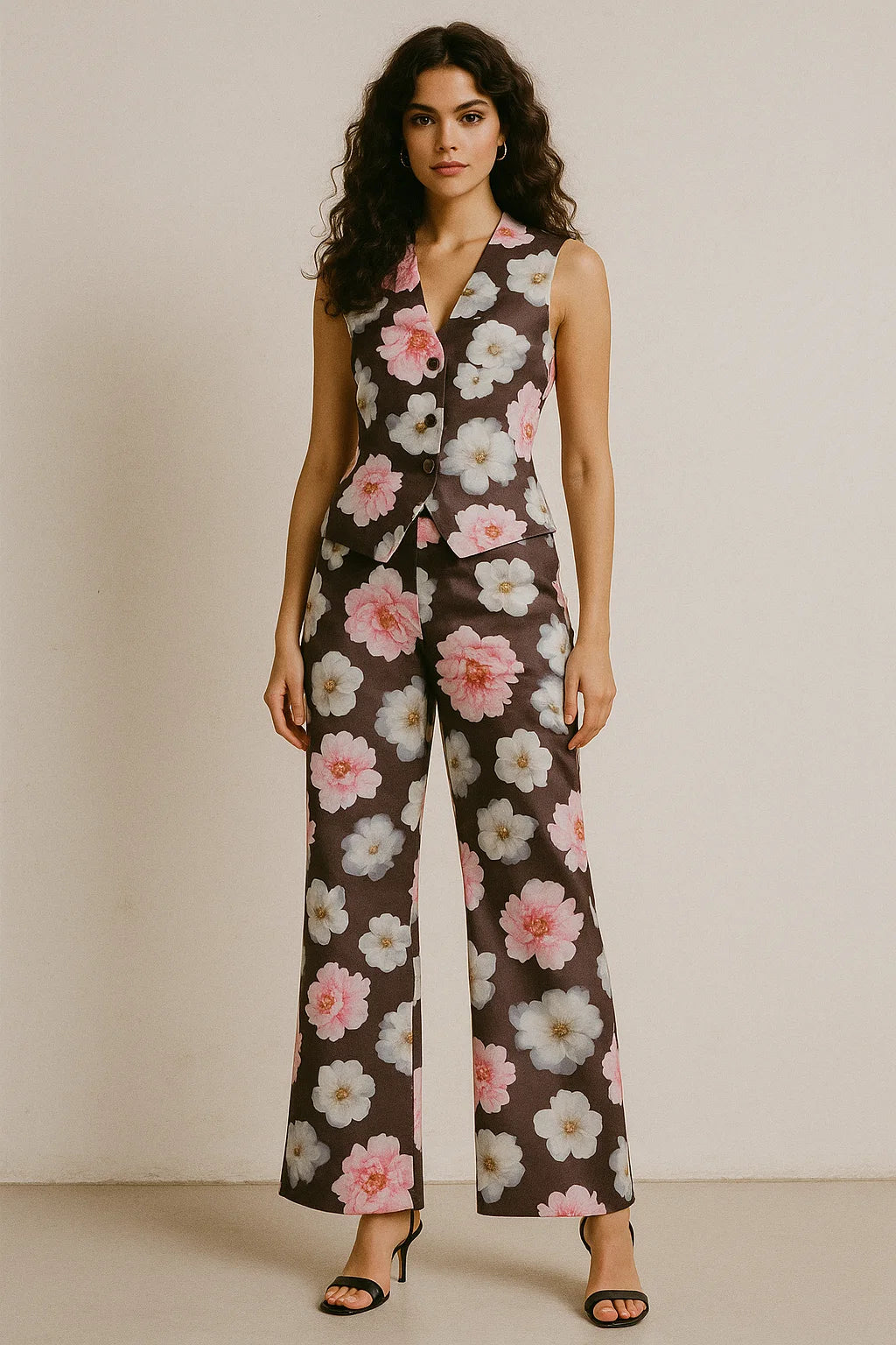 Attractive Pink Roses With Grey Digital Printed Fabric - Poly Muslin