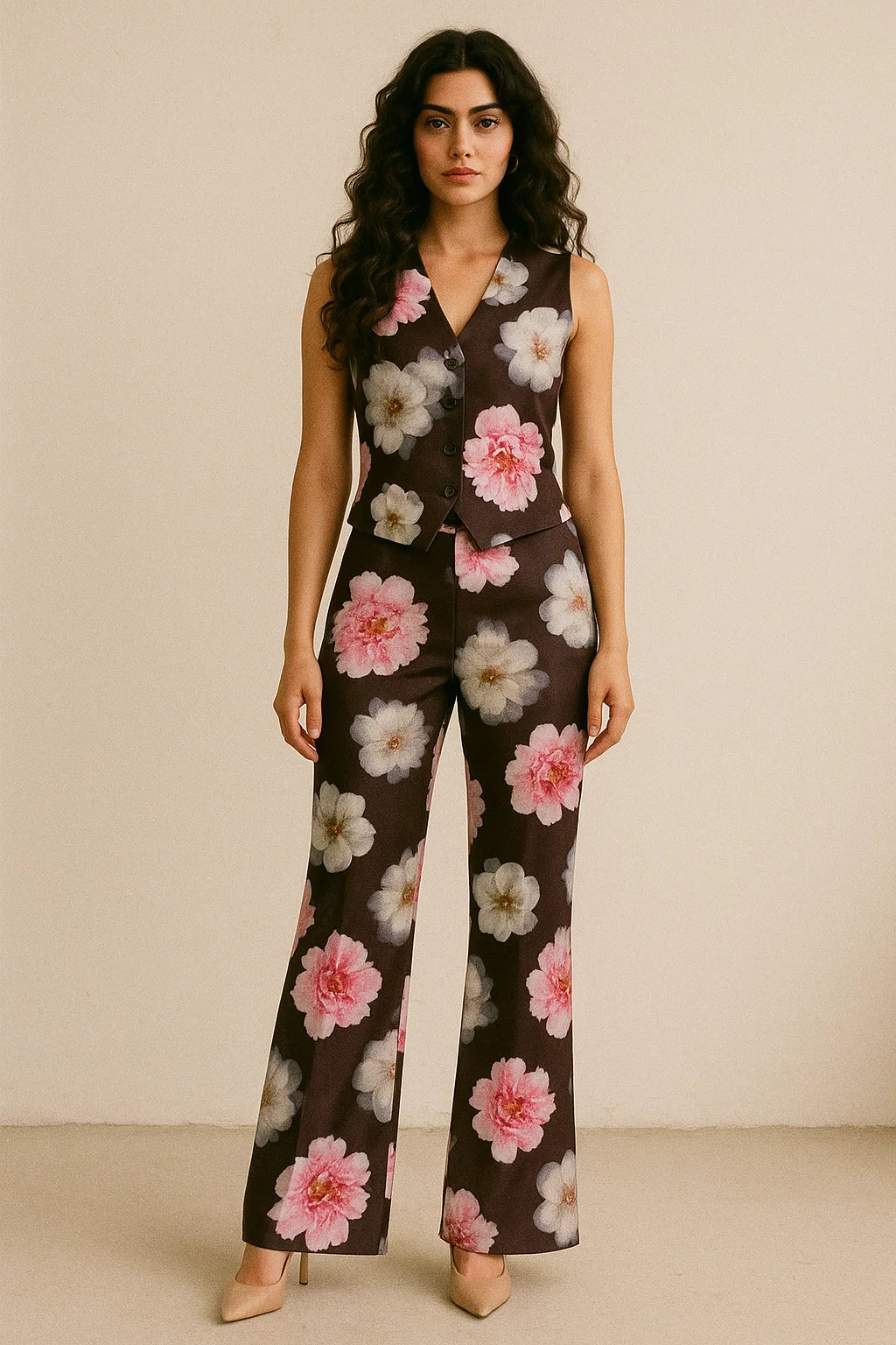 Attractive Pink Roses With Grey Digital Printed Fabric - Poly Muslin