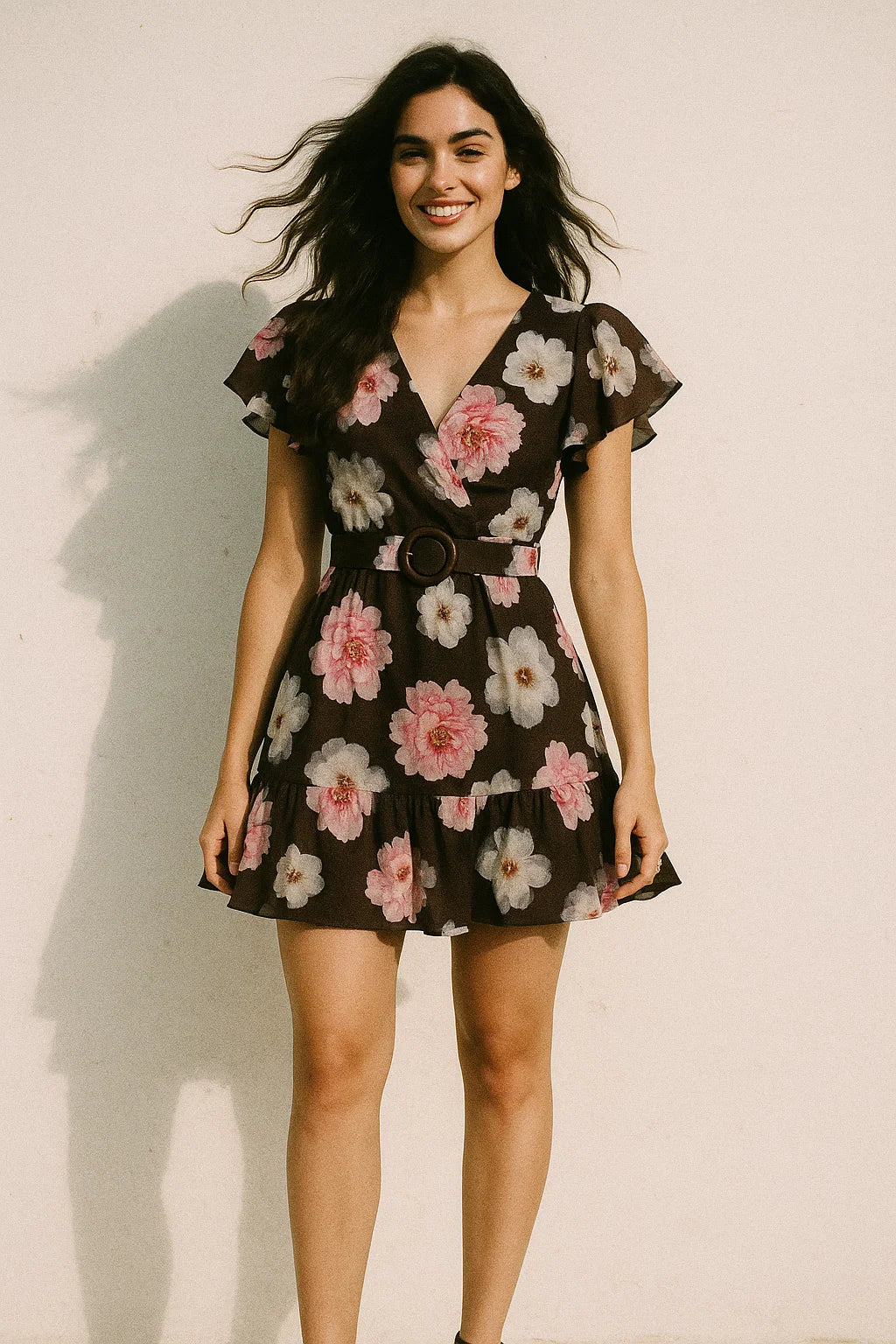 Attractive Pink Roses With Grey Digital Printed Fabric - Poly Muslin