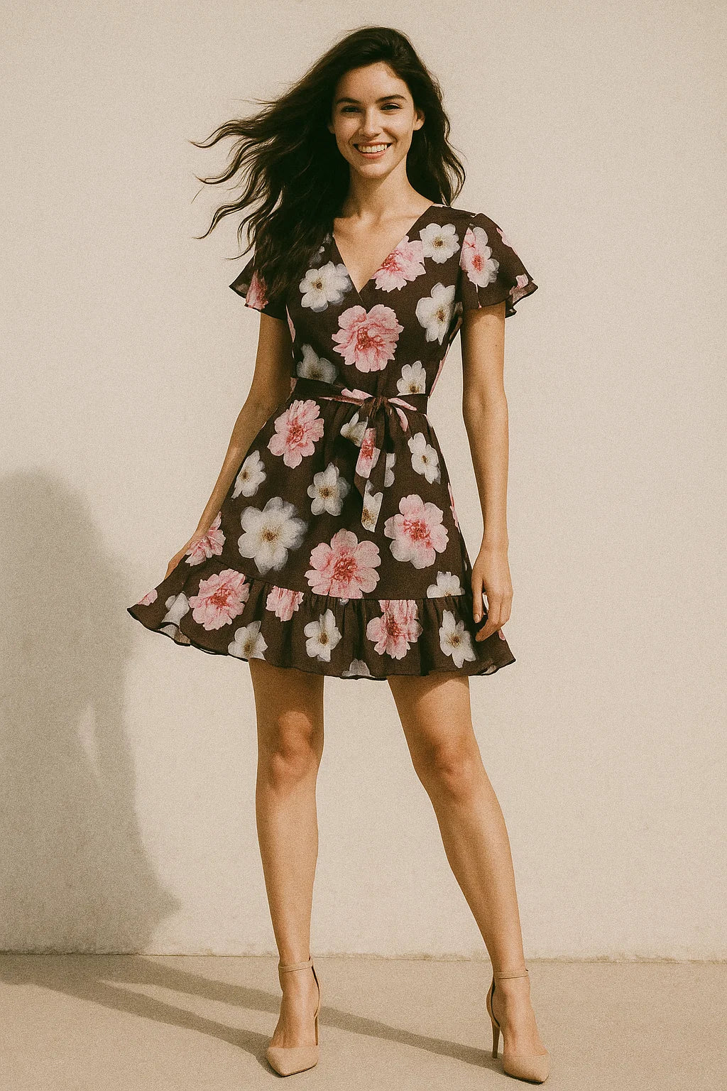 Attractive Pink Roses With Grey Digital Printed Fabric - Poly Muslin