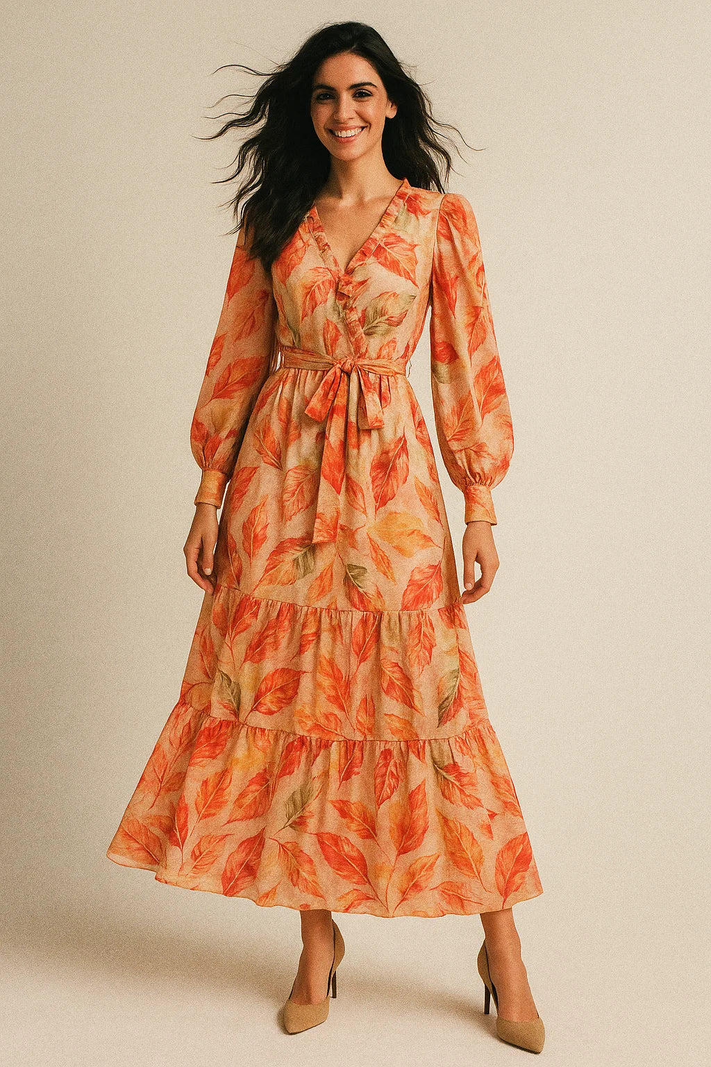 Beautiful Watercolour Gradient Autumnal Leaves Digital Printed Fabric - Poly Muslin