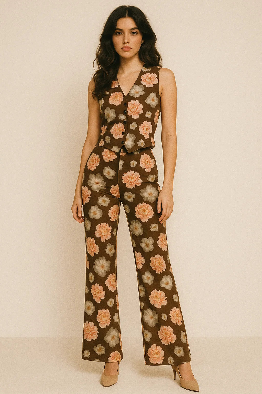 Blooming Orange Roses With Grey Digital Printed Fabric - Poly Muslin