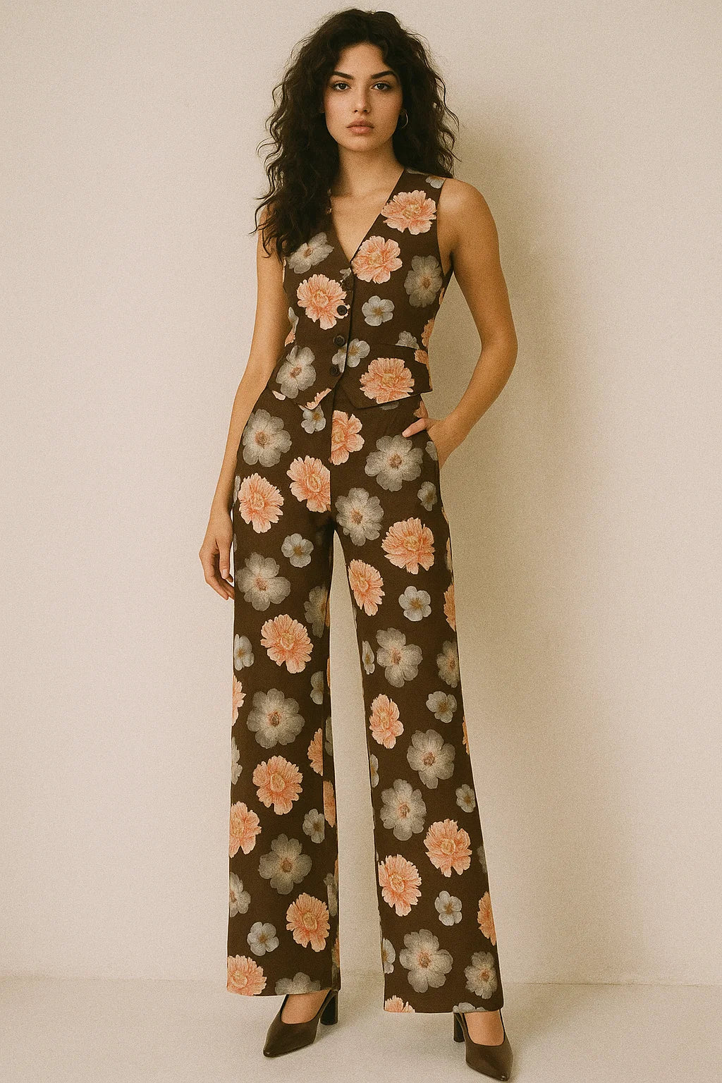 Blooming Orange Roses With Grey Digital Printed Fabric - Poly Muslin