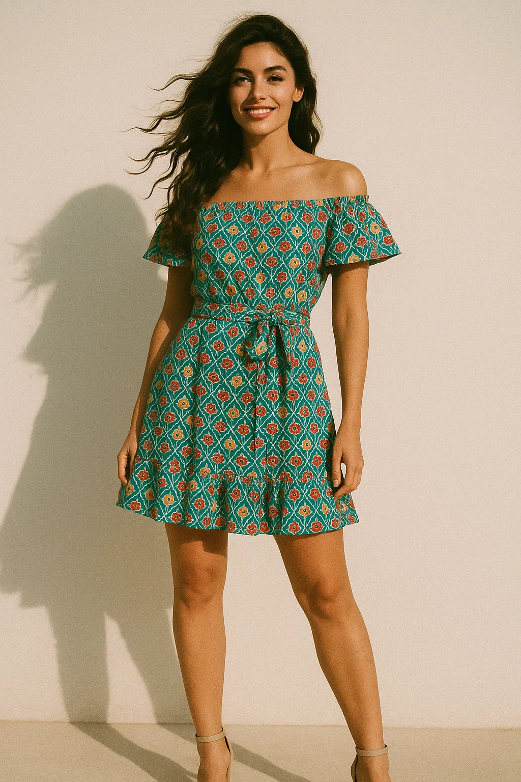 Tiny Decorative Allamanda Multicolour Digital Printed Fabric - Poly Muslin