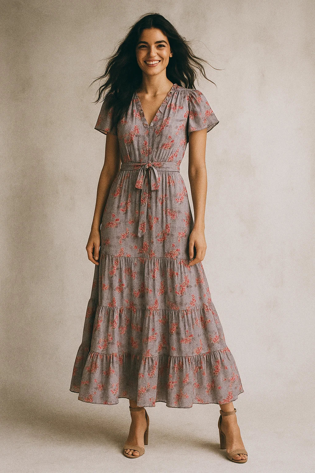 Tiny Pink Violet Floral Flower Digital Printed Fabric - Poly Muslin