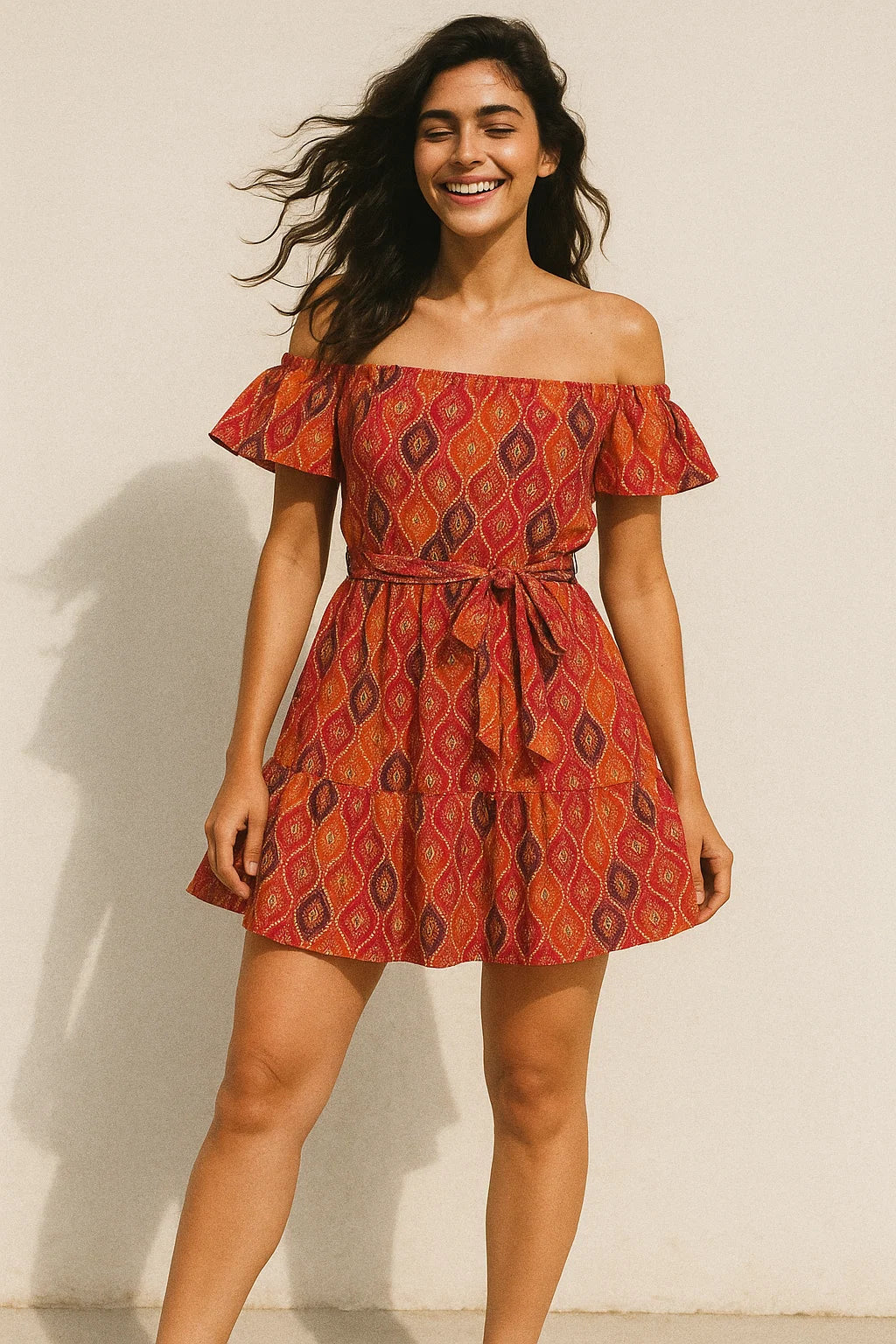 Cool Three Colour Ogee Pattern Digital Printed Fabric - Poly Muslin