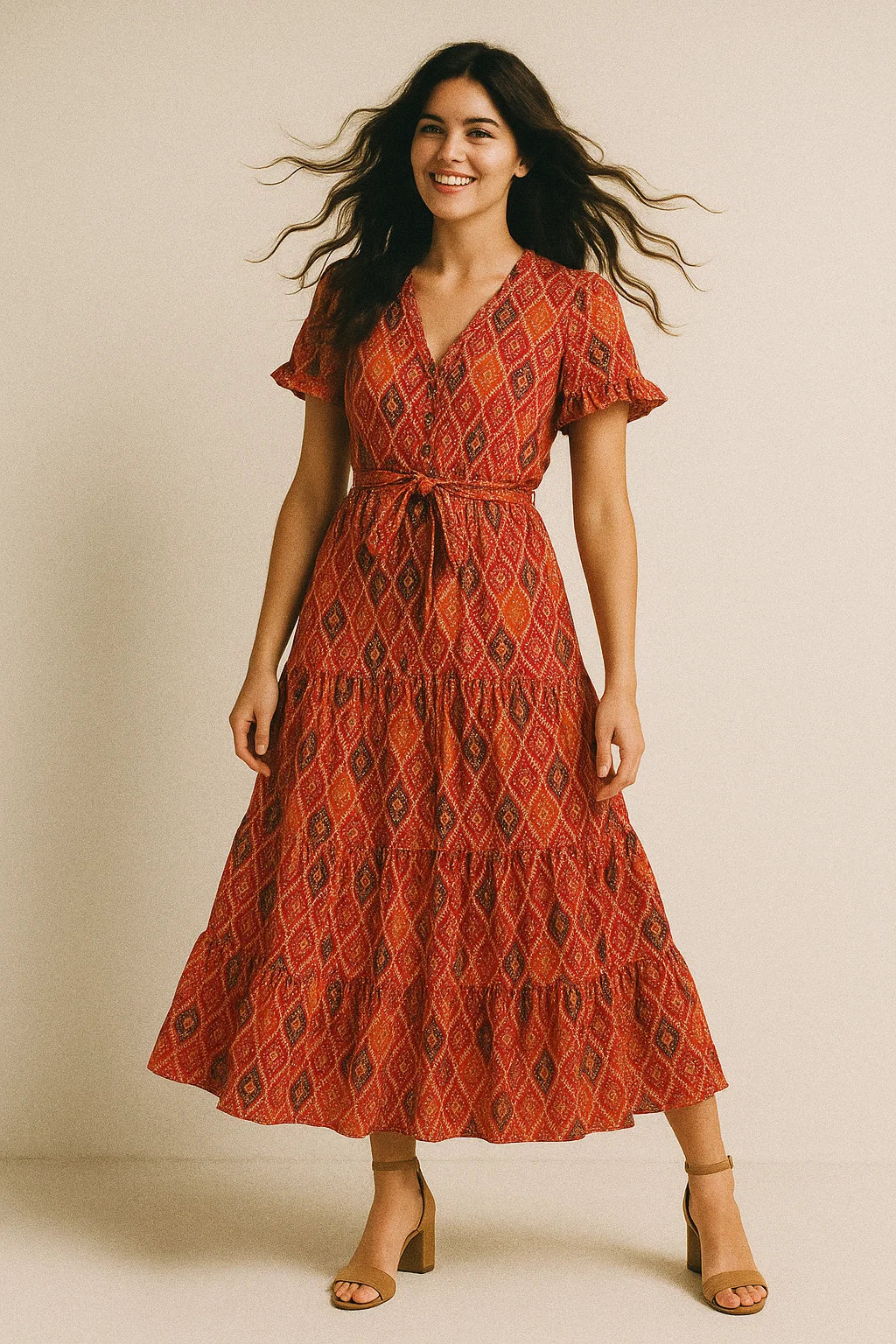 Cool Three Colour Ogee Pattern Digital Printed Fabric - Poly Muslin