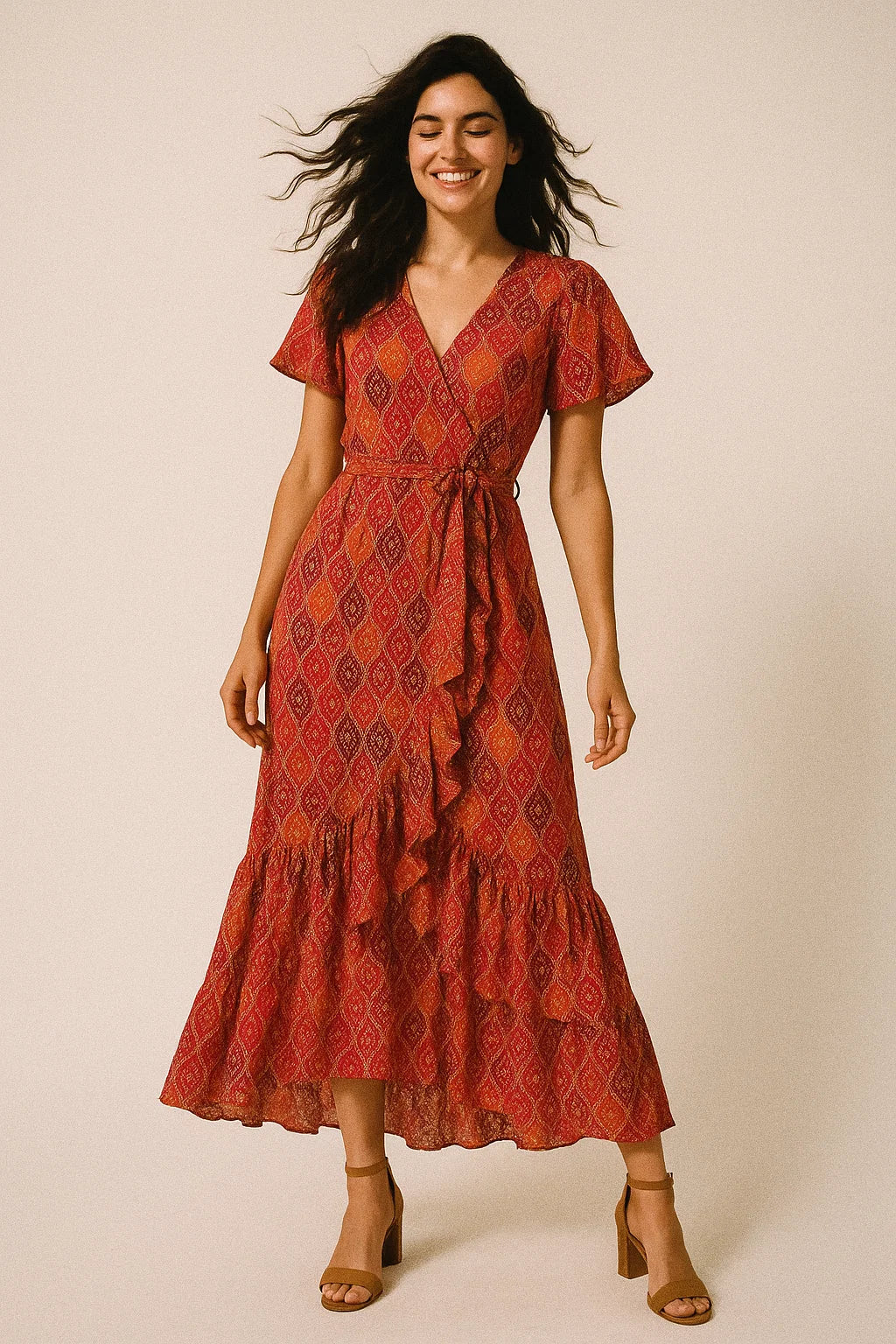 Cool Three Colour Ogee Pattern Digital Printed Fabric - Poly Muslin