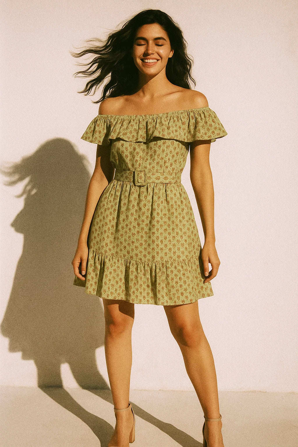 Tiny Golden Flower With Deco Colour Digital Printed Fabric - Poly Muslin