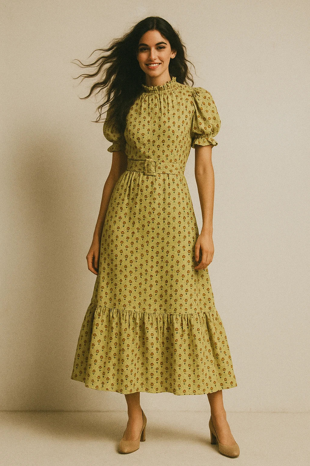 Tiny Golden Flower With Deco Colour Digital Printed Fabric - Poly Muslin