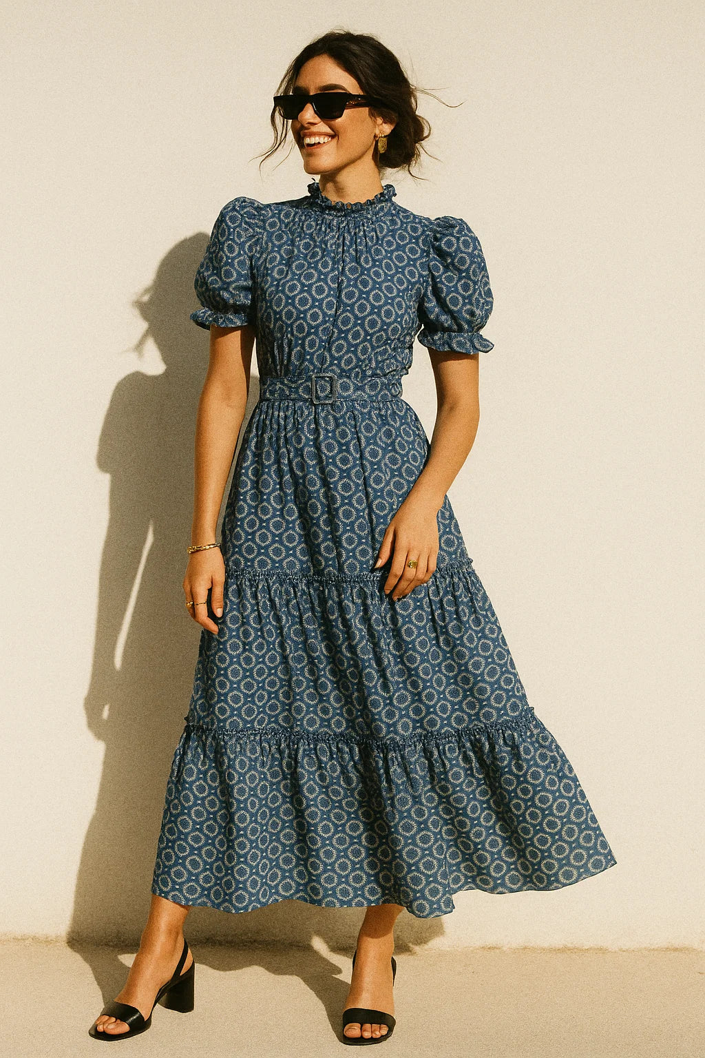 Seamless Vermicular Pattern With Blue Colour Digital Printed Fabric - Poly Muslin