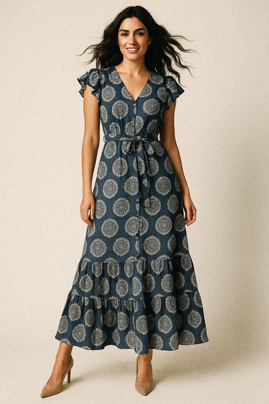 Seamless Rounded Suzani Art Digital Printed Fabric - Poly Muslin